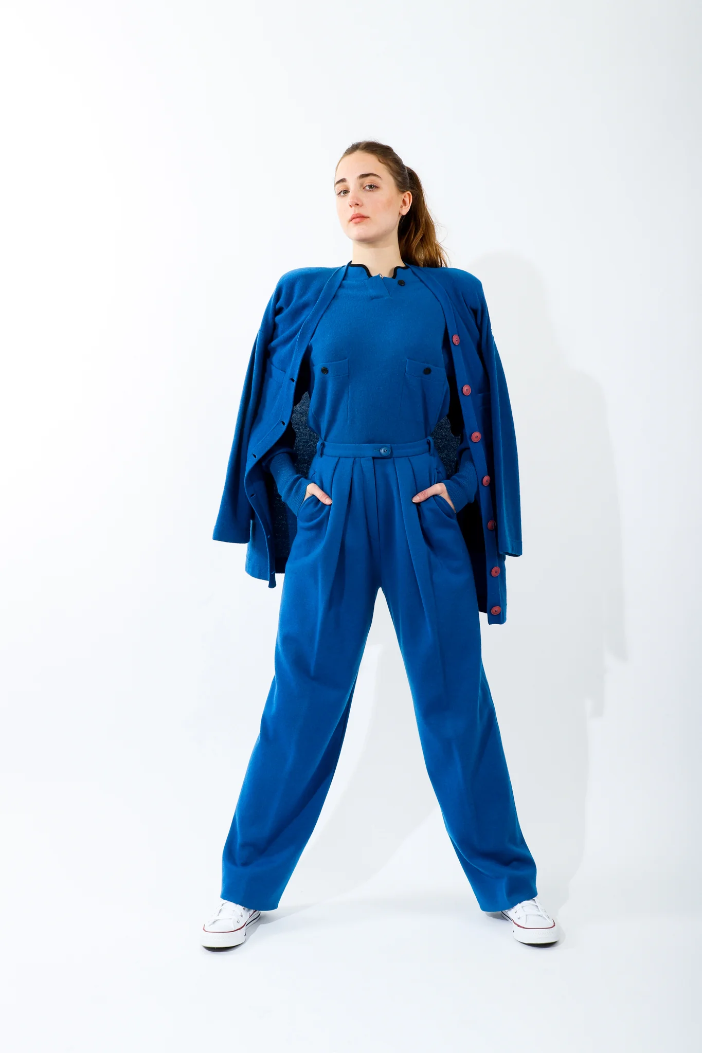 Blue Knit Longline Cardigan & Pant Set - Image 2