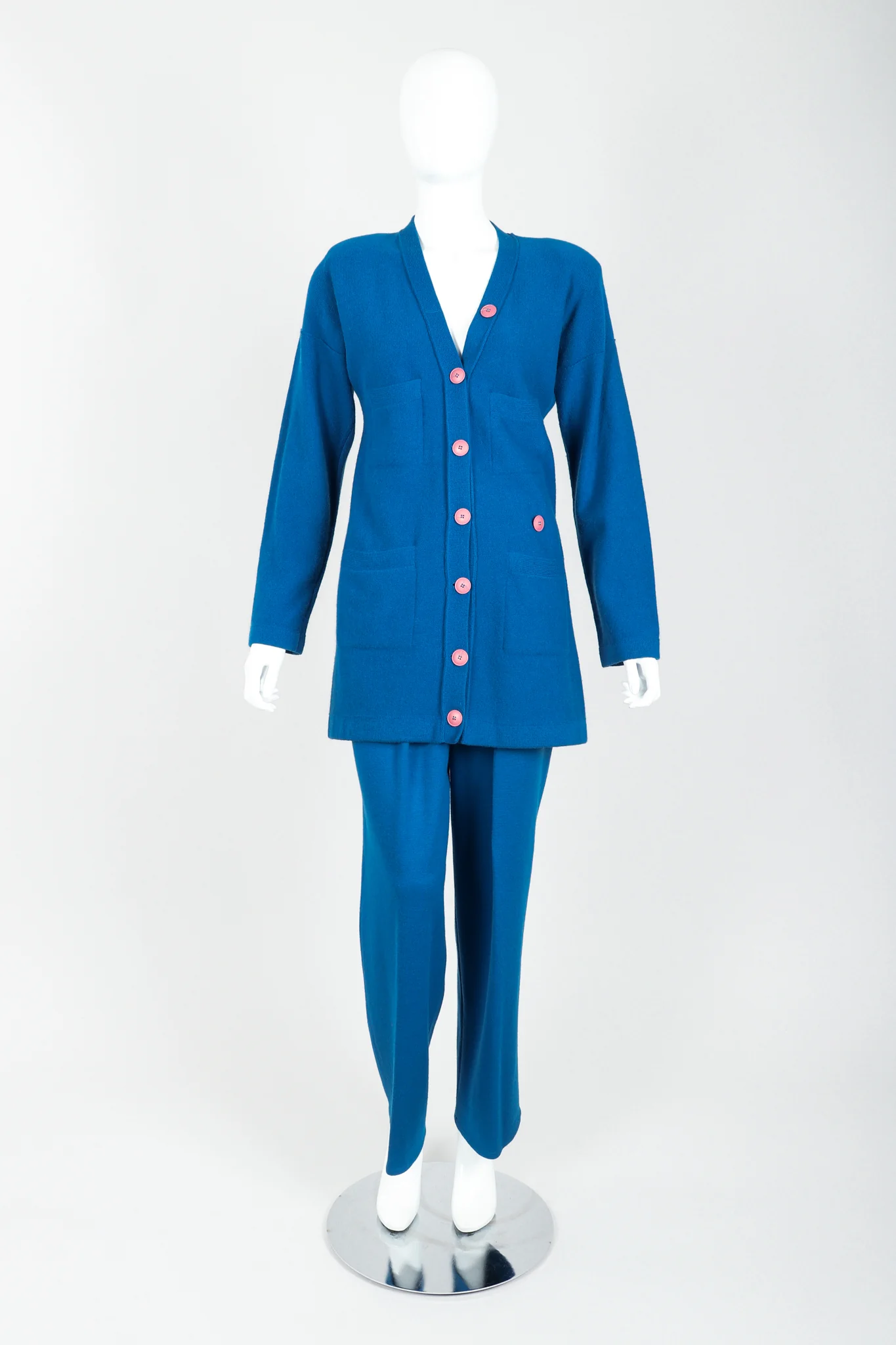 Blue Knit Longline Cardigan & Pant Set - Image 4