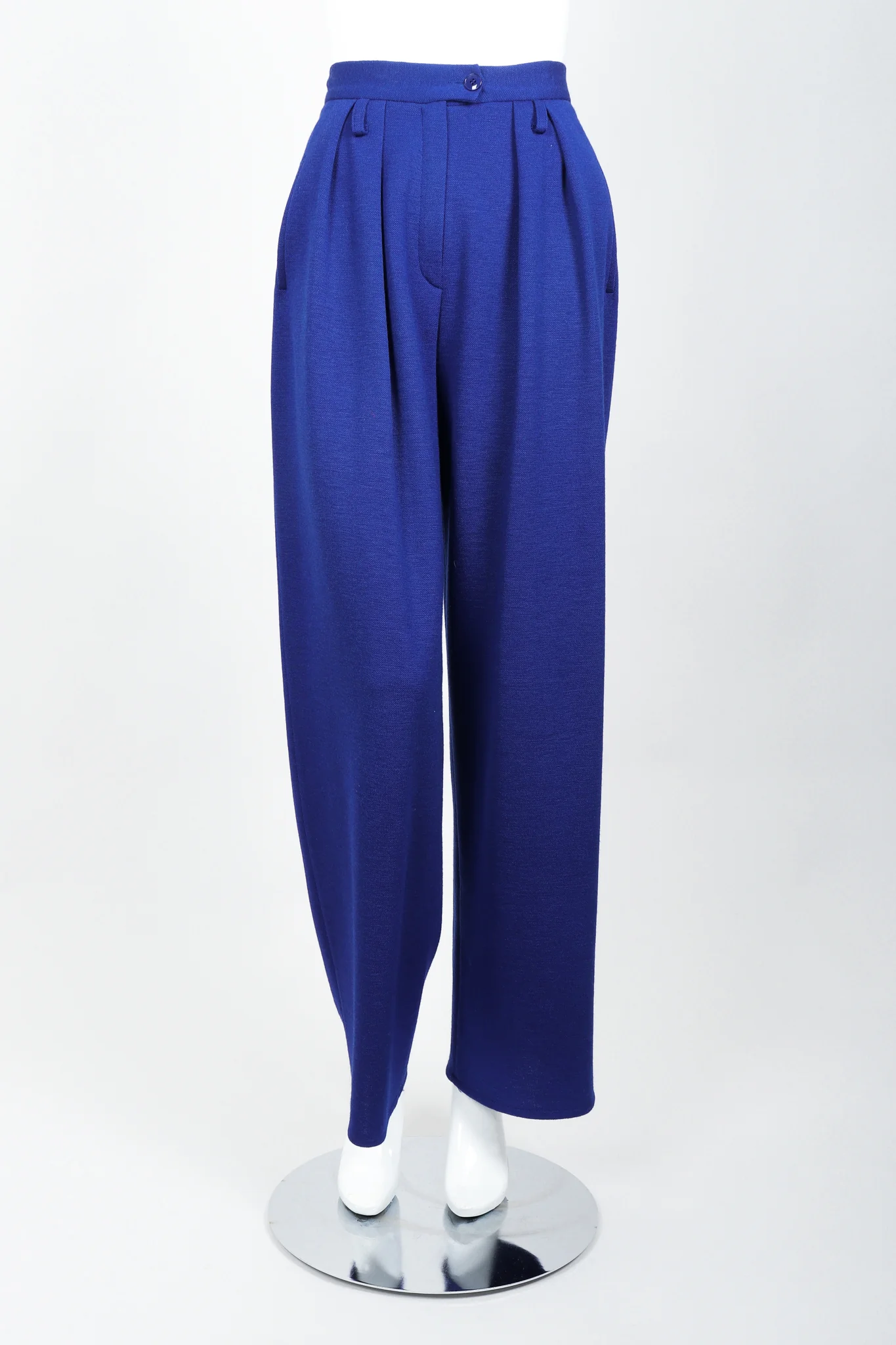 Blue Knit Pleated Pant - Image 4
