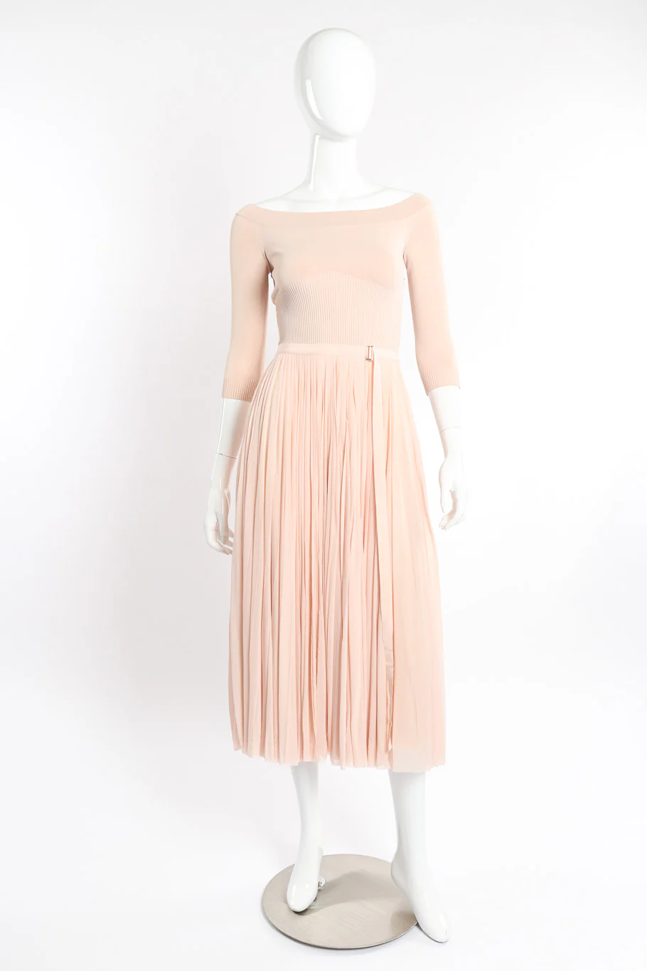 Boatneck Knit Pleated Dress