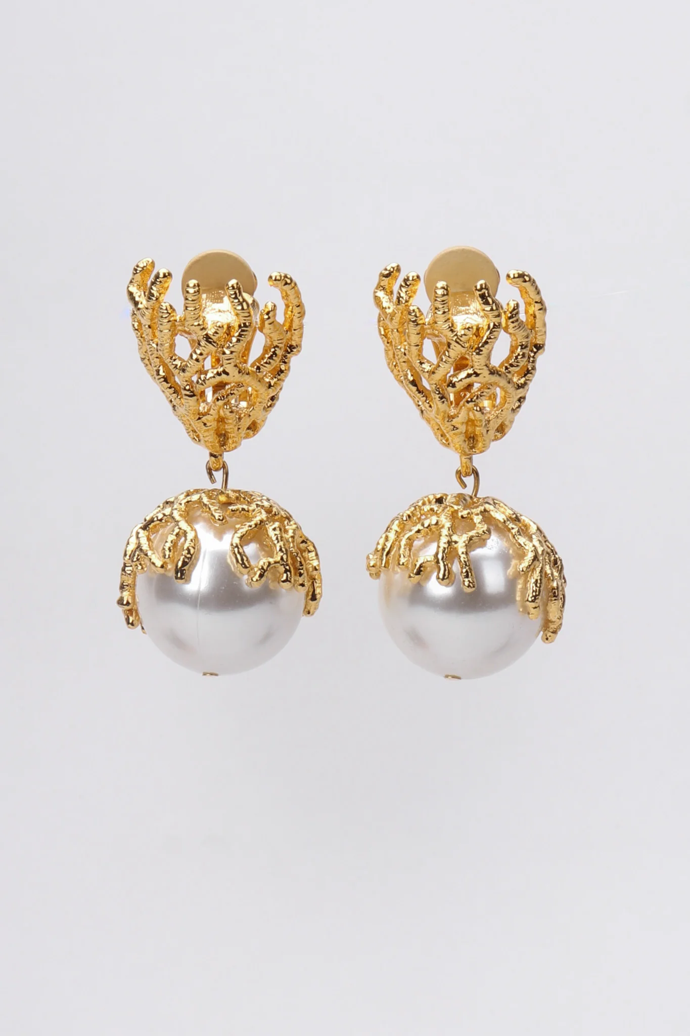 Branch Coral Pearl Drop Earrings - Image 3