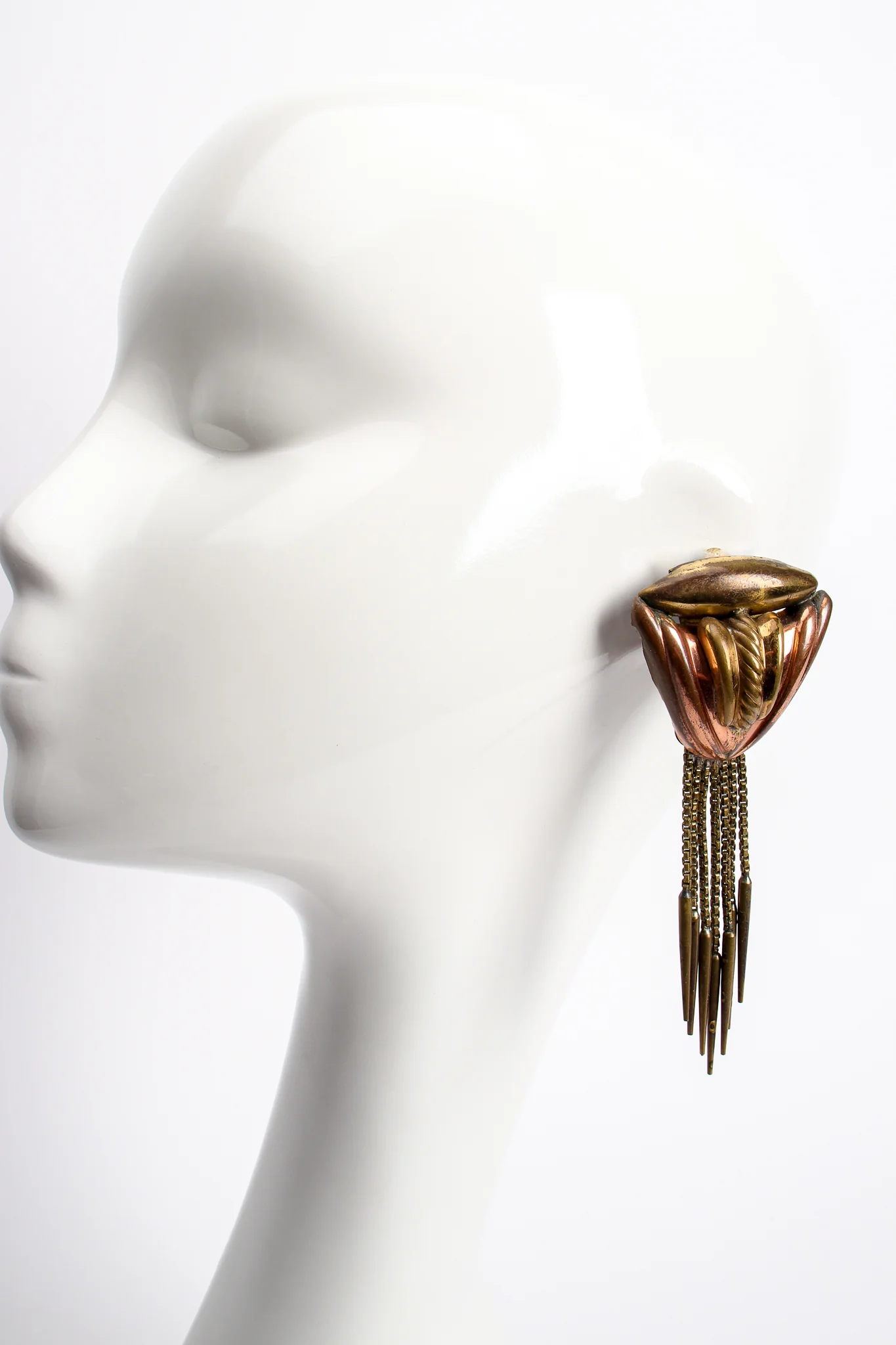 Brass Dagger Fringe Earrings - Image 2