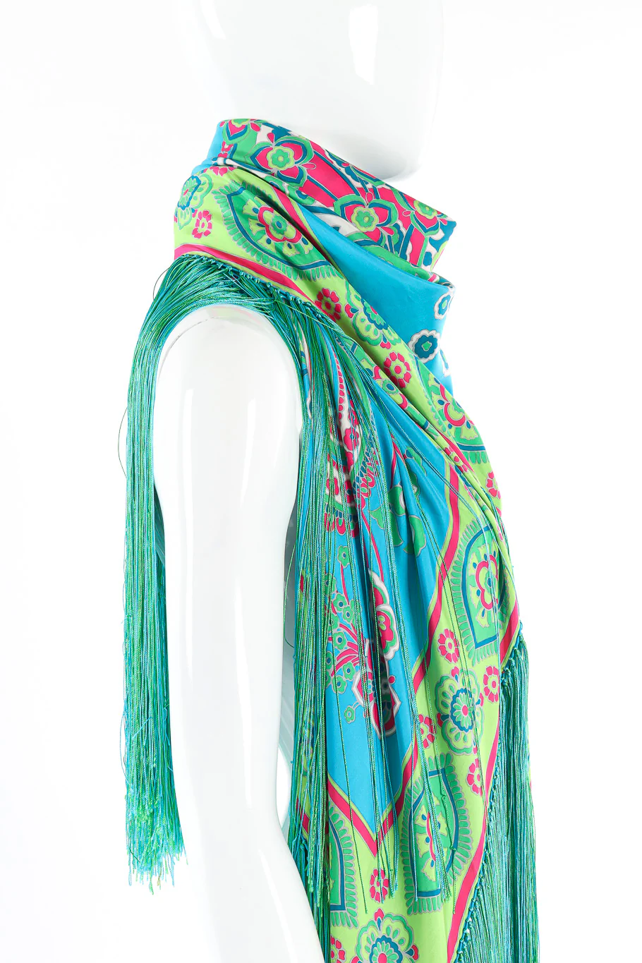 Bright Floral Paisley Silk Fringe Shawl - Image 3
