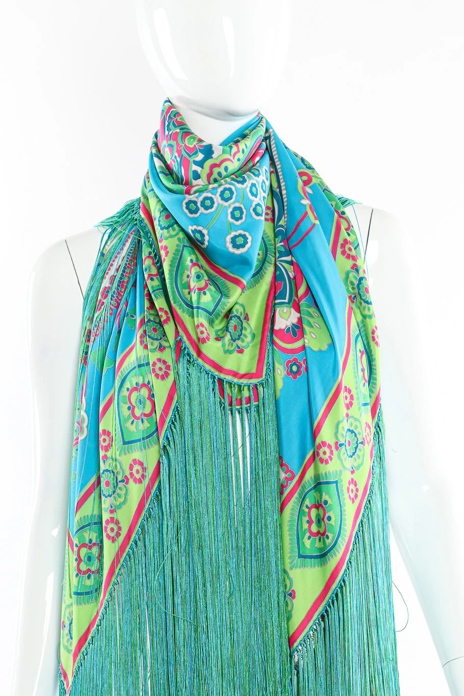 Bright Floral Paisley Silk Fringe Shawl II