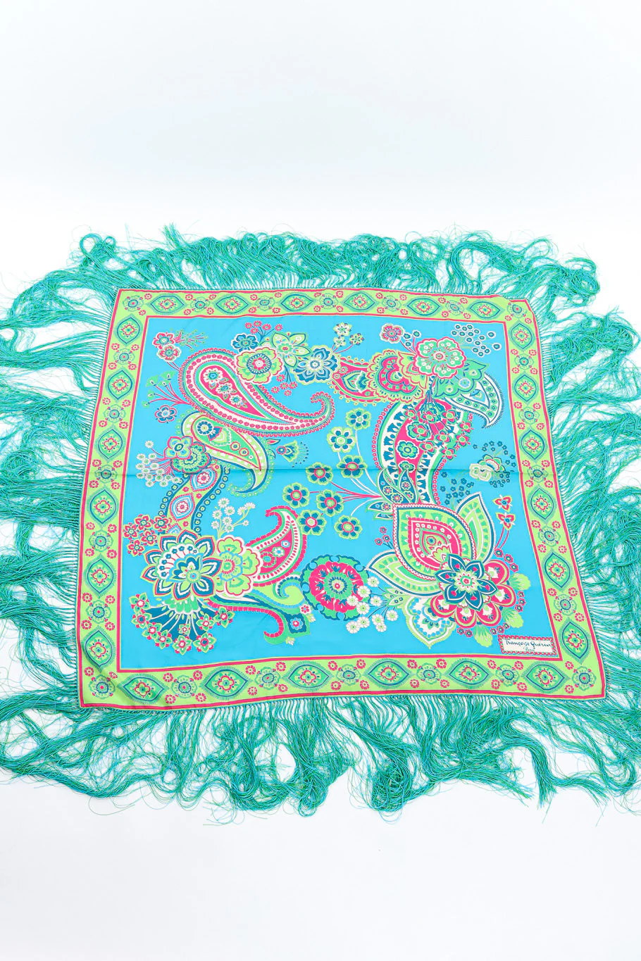Bright Floral Paisley Silk Fringe Shawl II - Image 2