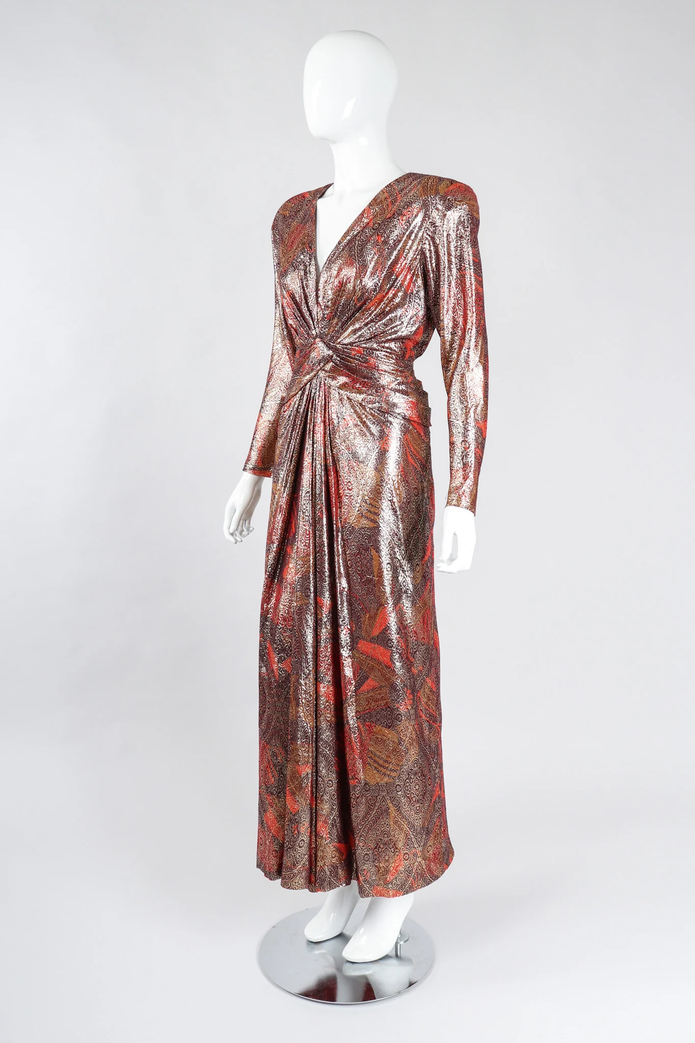 Brocade Lamé Waist Wrap Dress - Image 3