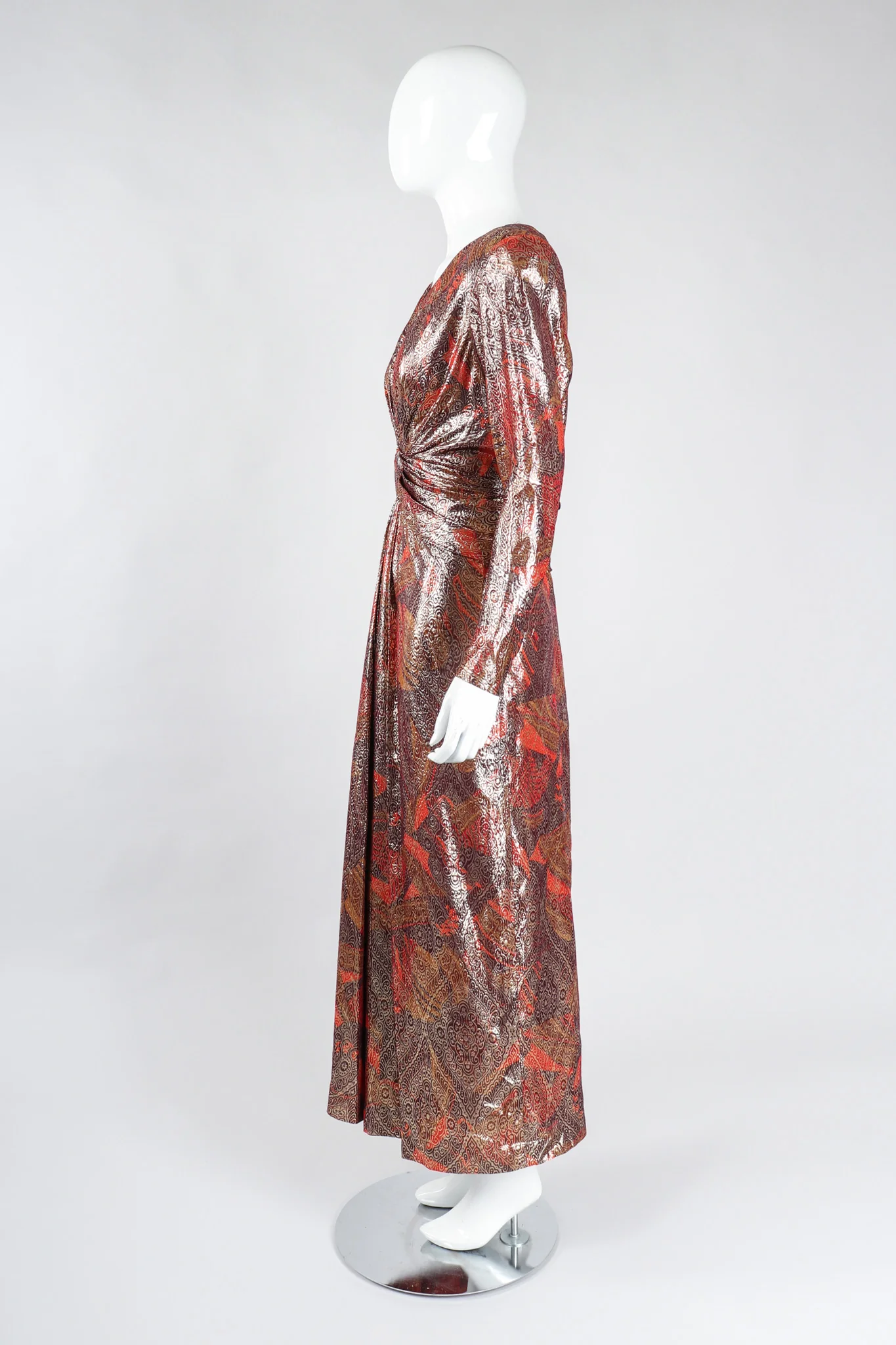 Brocade Lamé Waist Wrap Dress - Image 4