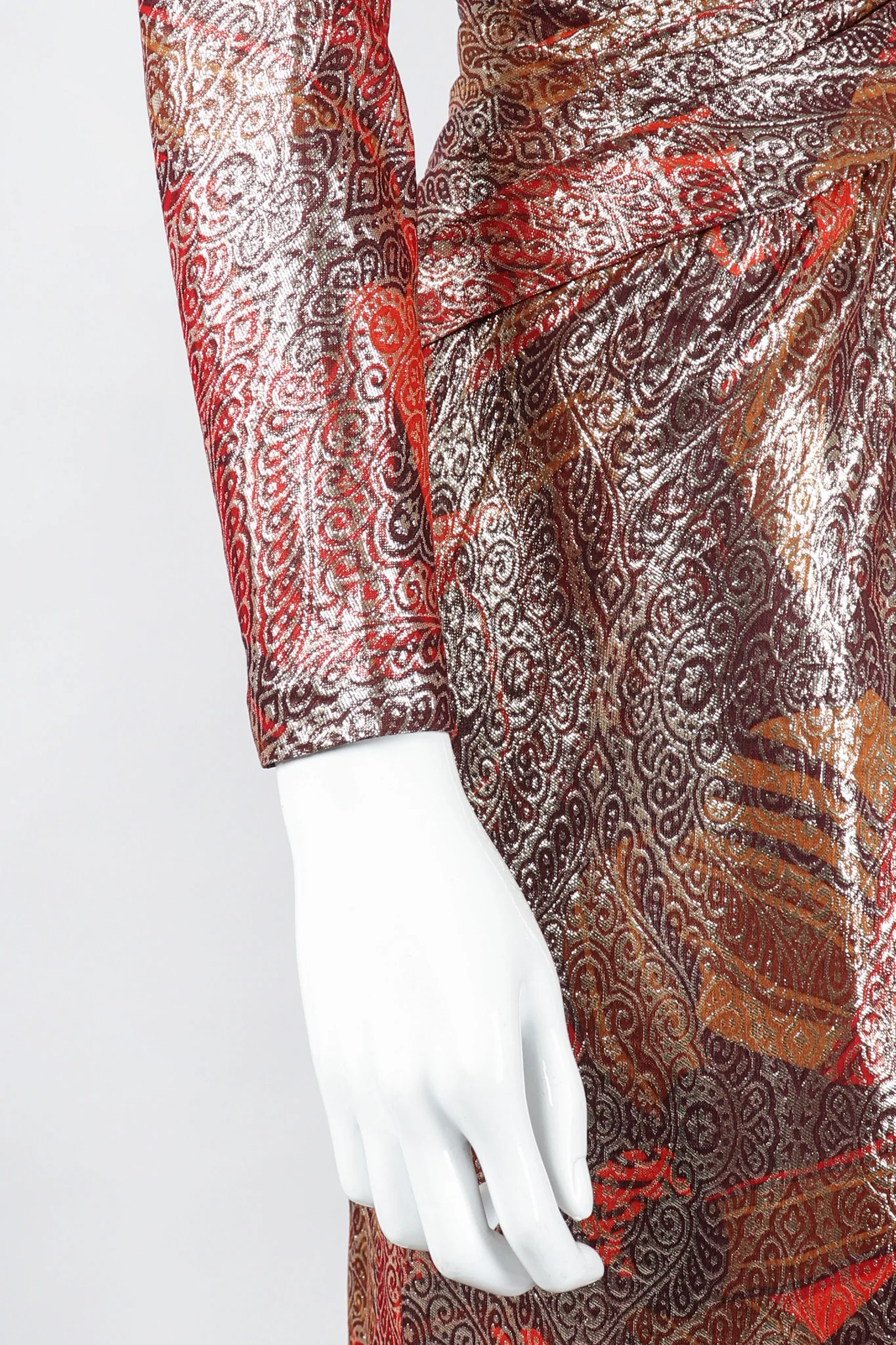 Brocade Lamé Waist Wrap Dress - Image 8