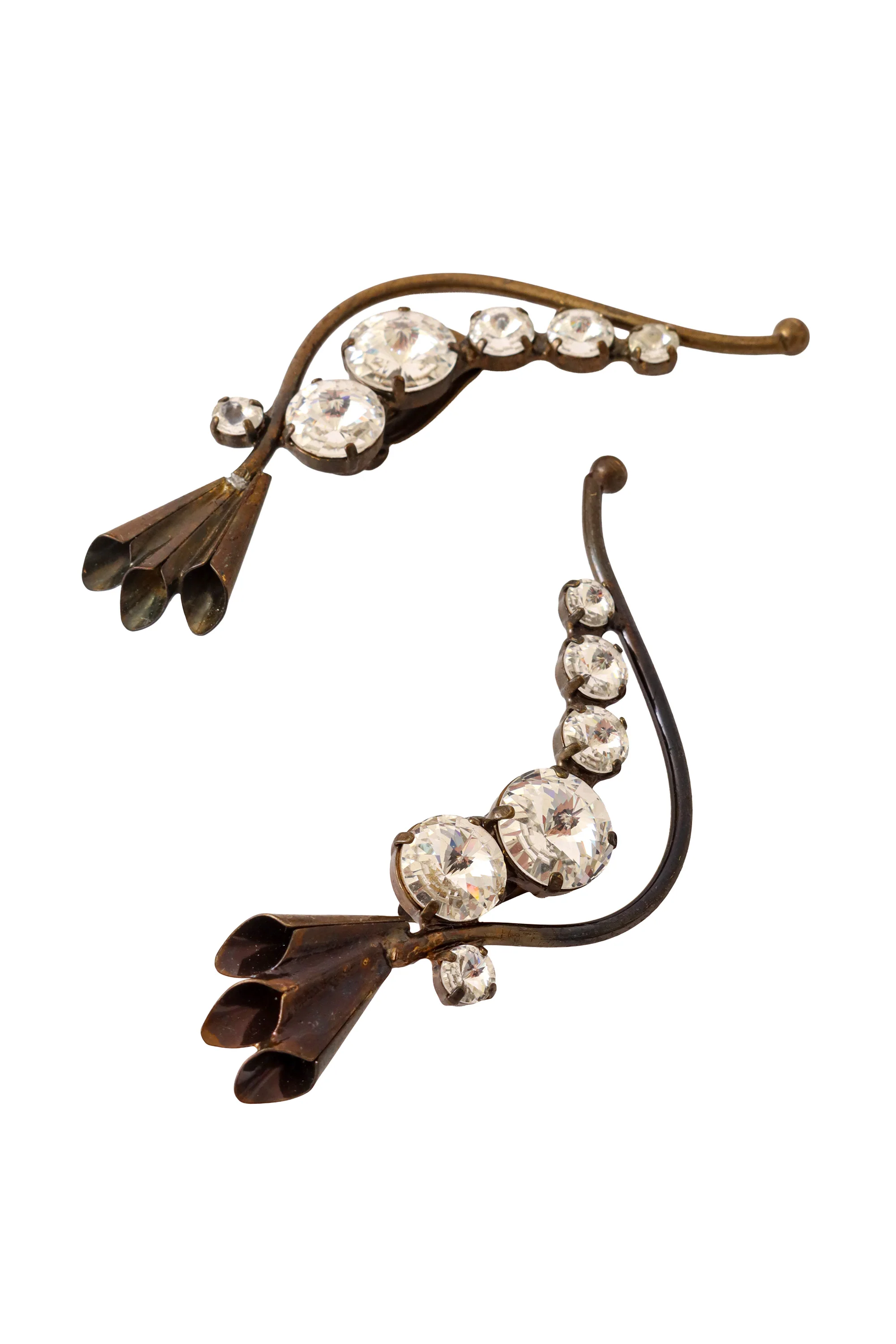 Bronze Flower Cuff Crystal Earrings - Image 3