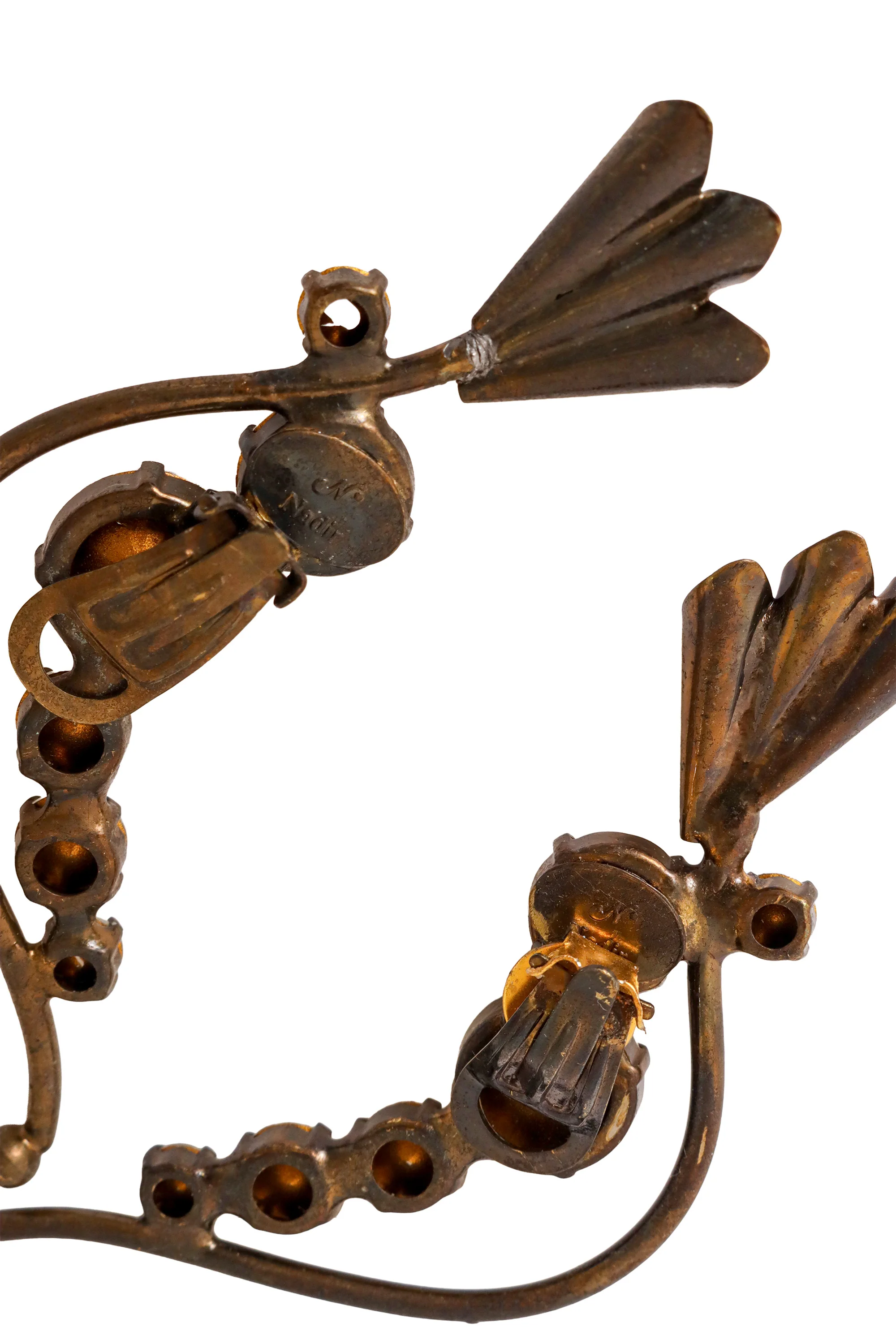 Bronze Flower Cuff Crystal Earrings - Image 6