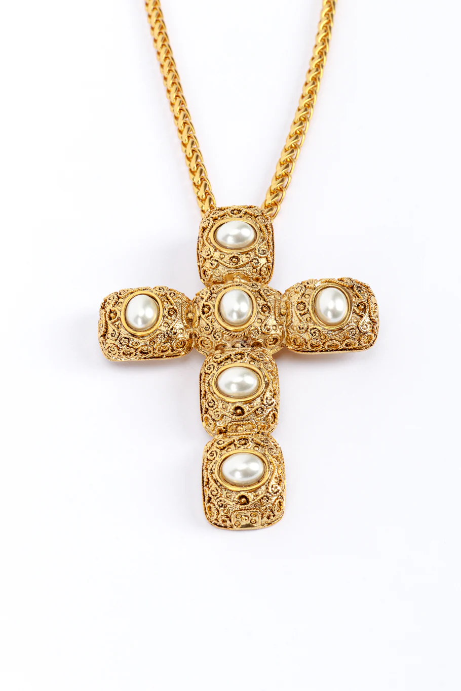 Byzantine Pearl Cross Detachable Brooch Pendant Necklace - Image 3