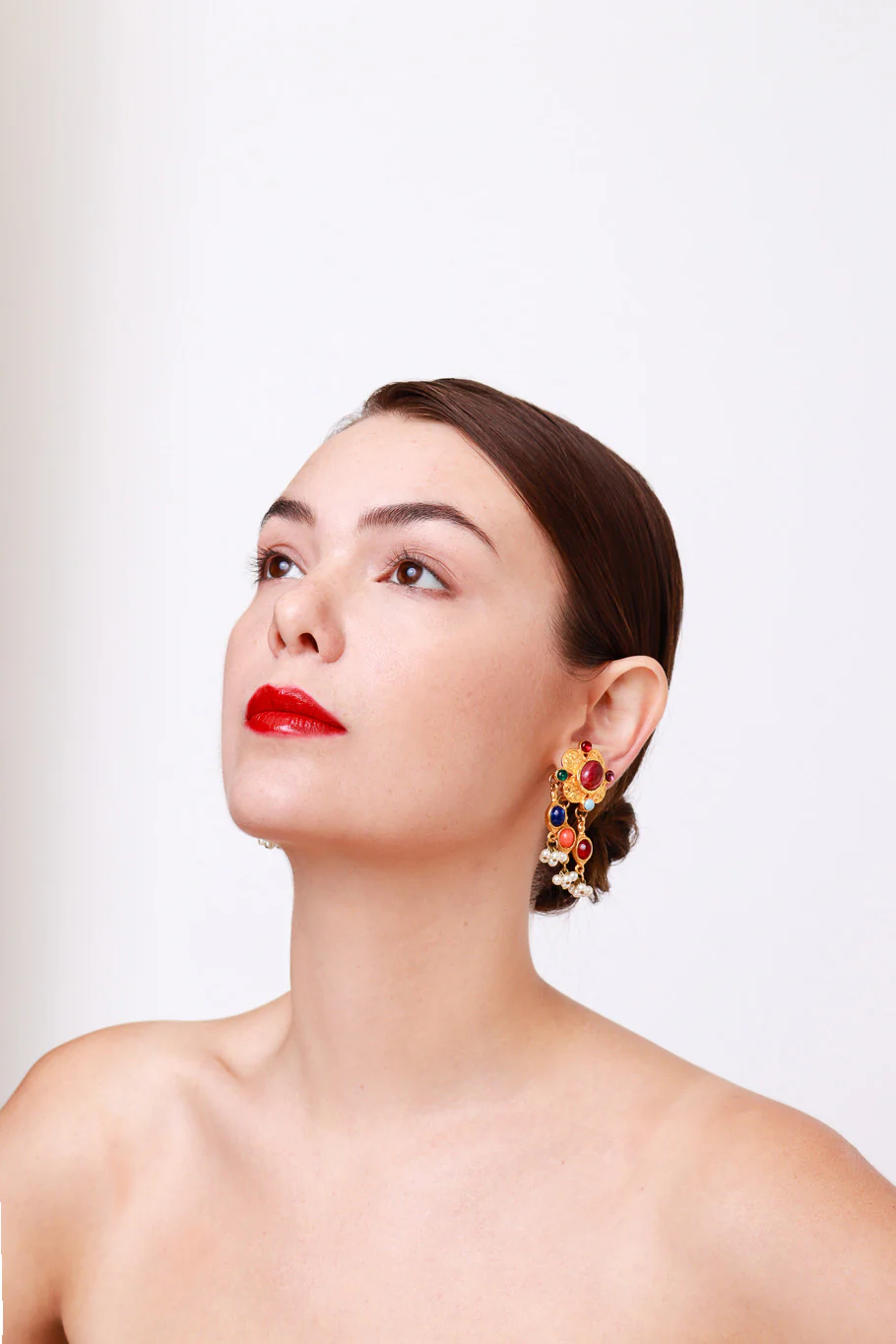 Cabochon Cross Drop Earrings - Image 2