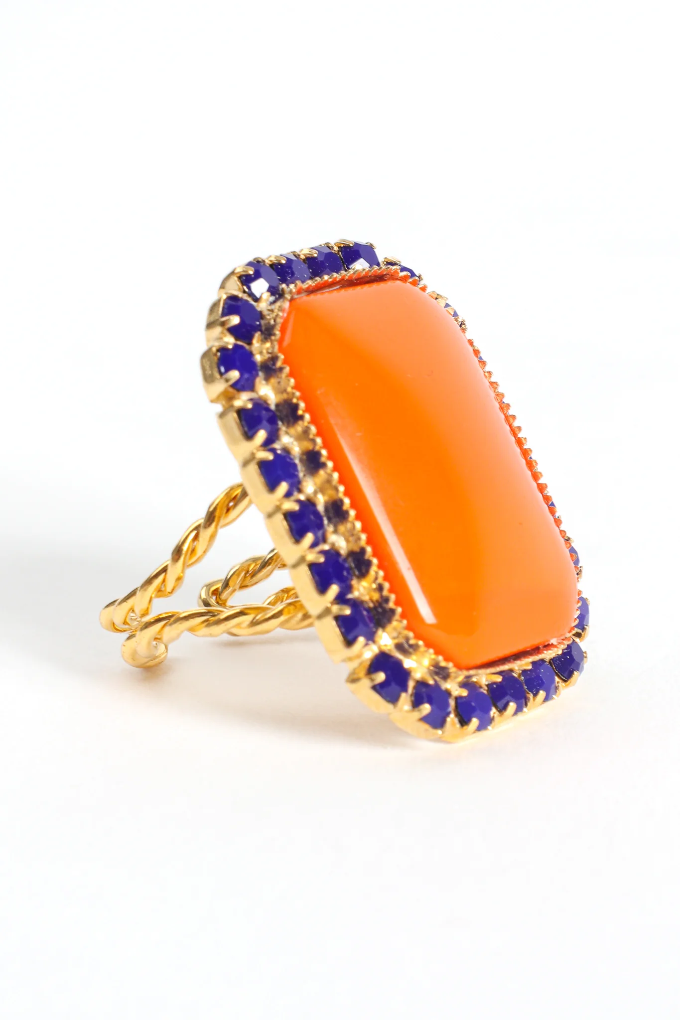 Carnelian Cabochon Rhinestone Cocktail Ring