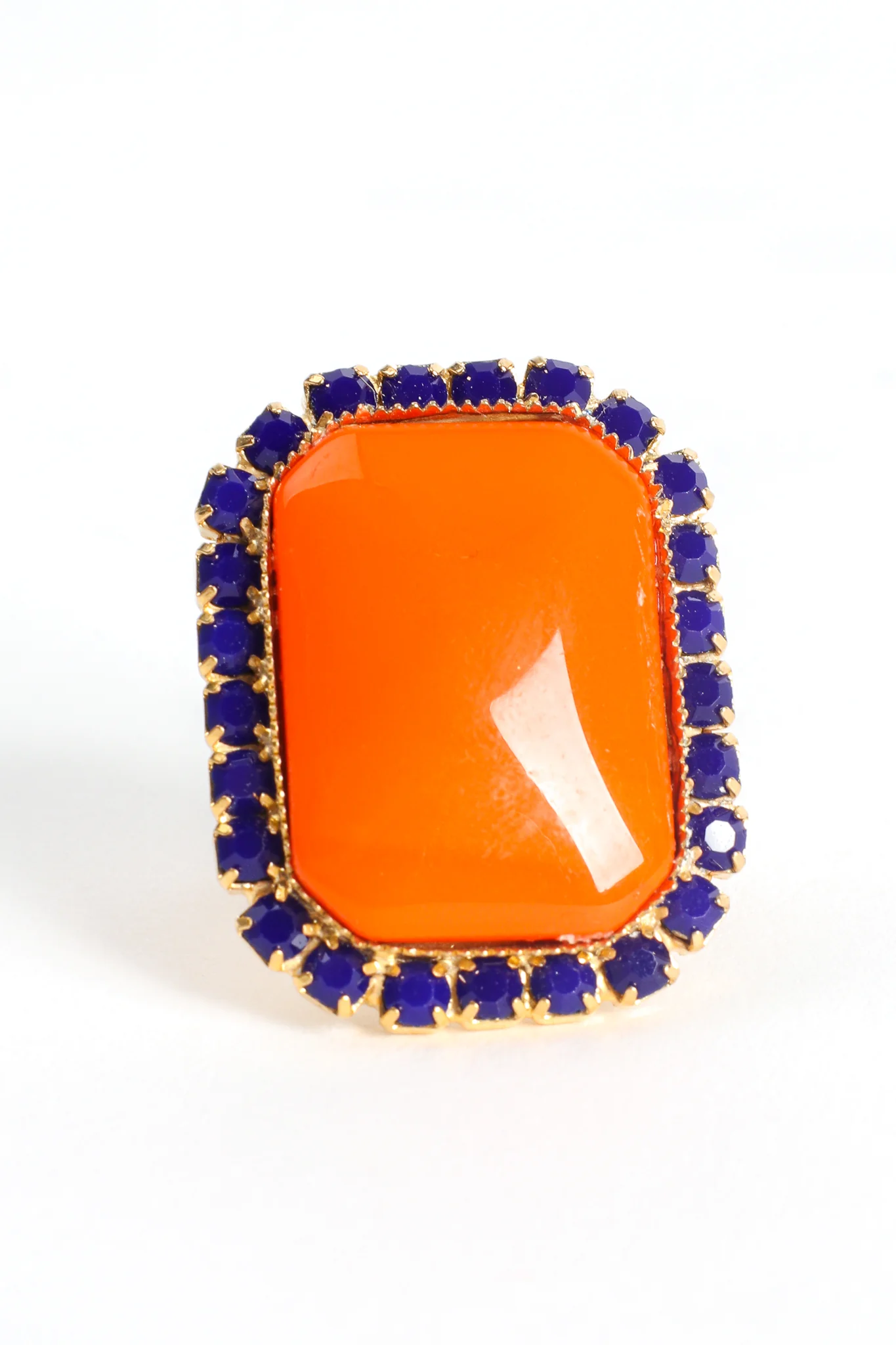 Carnelian Cabochon Rhinestone Cocktail Ring - Image 2