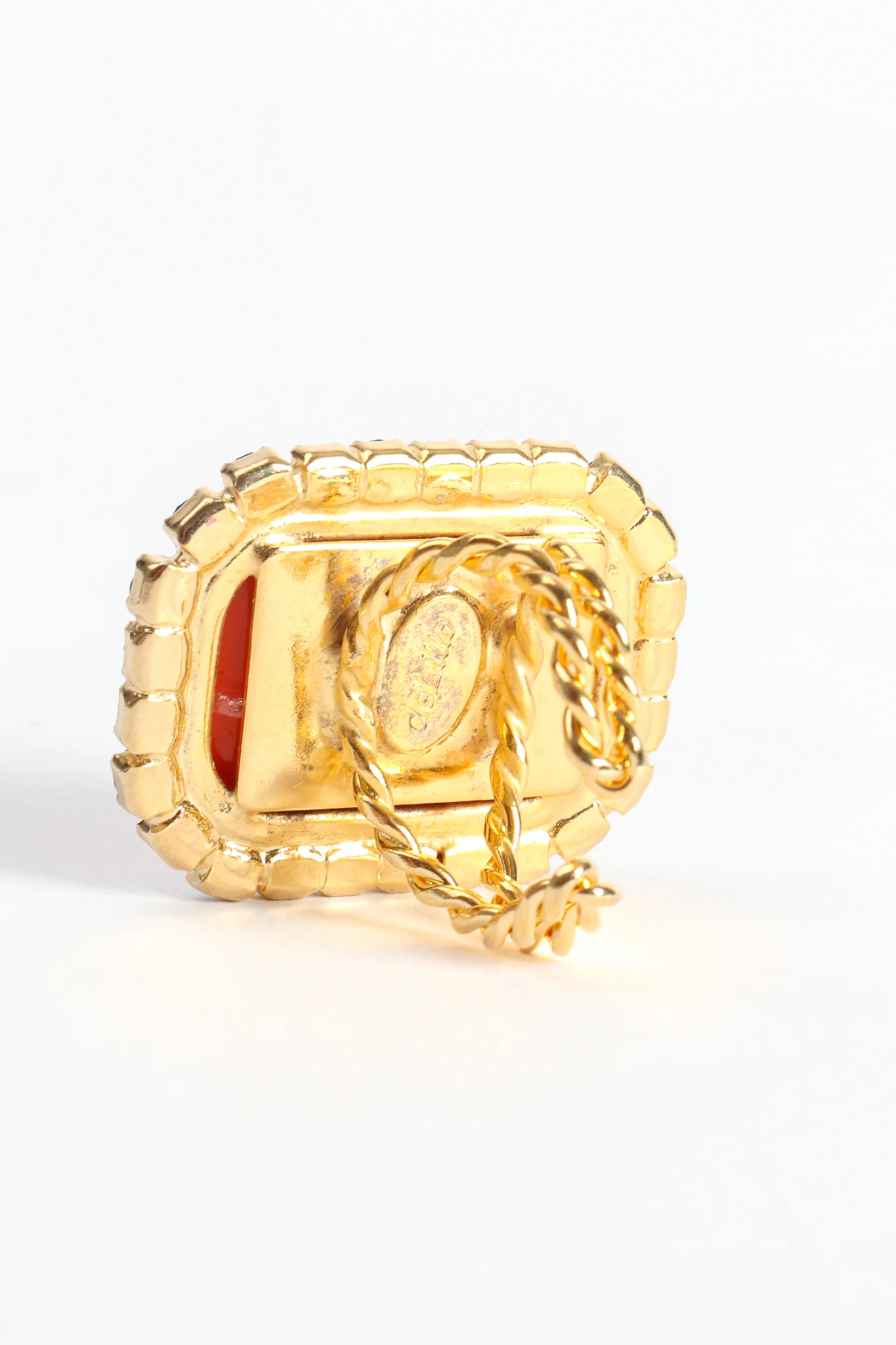 Carnelian Cabochon Rhinestone Cocktail Ring - Image 5