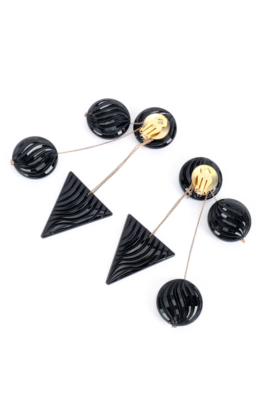 Carved Circle & Triangle Drop Earrings - Image 3