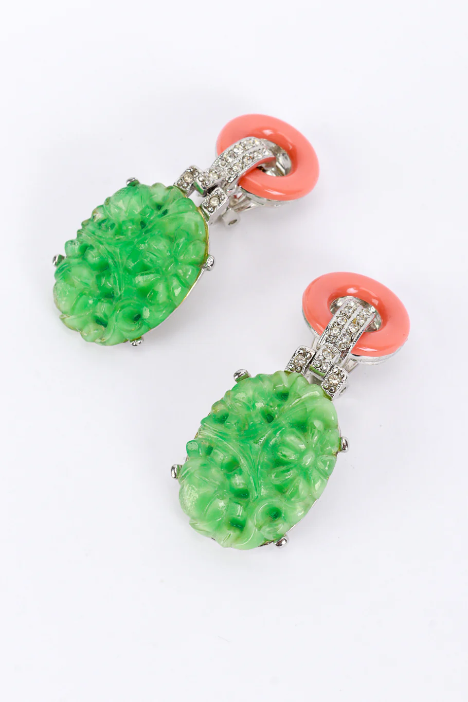Carved Jade Drop Deco Earrings - Image 3