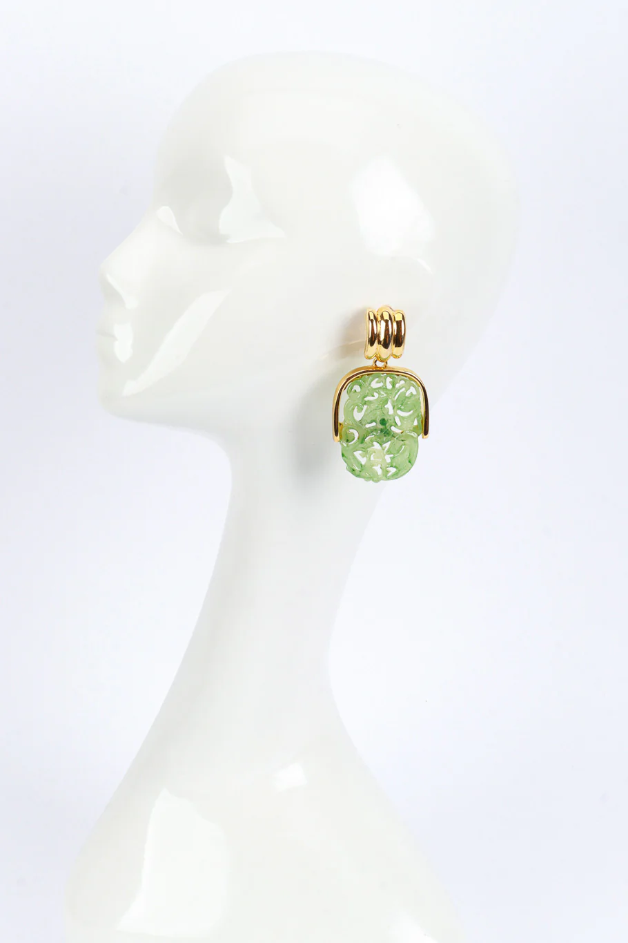 Carved Jade Drop Earrings - Image 2