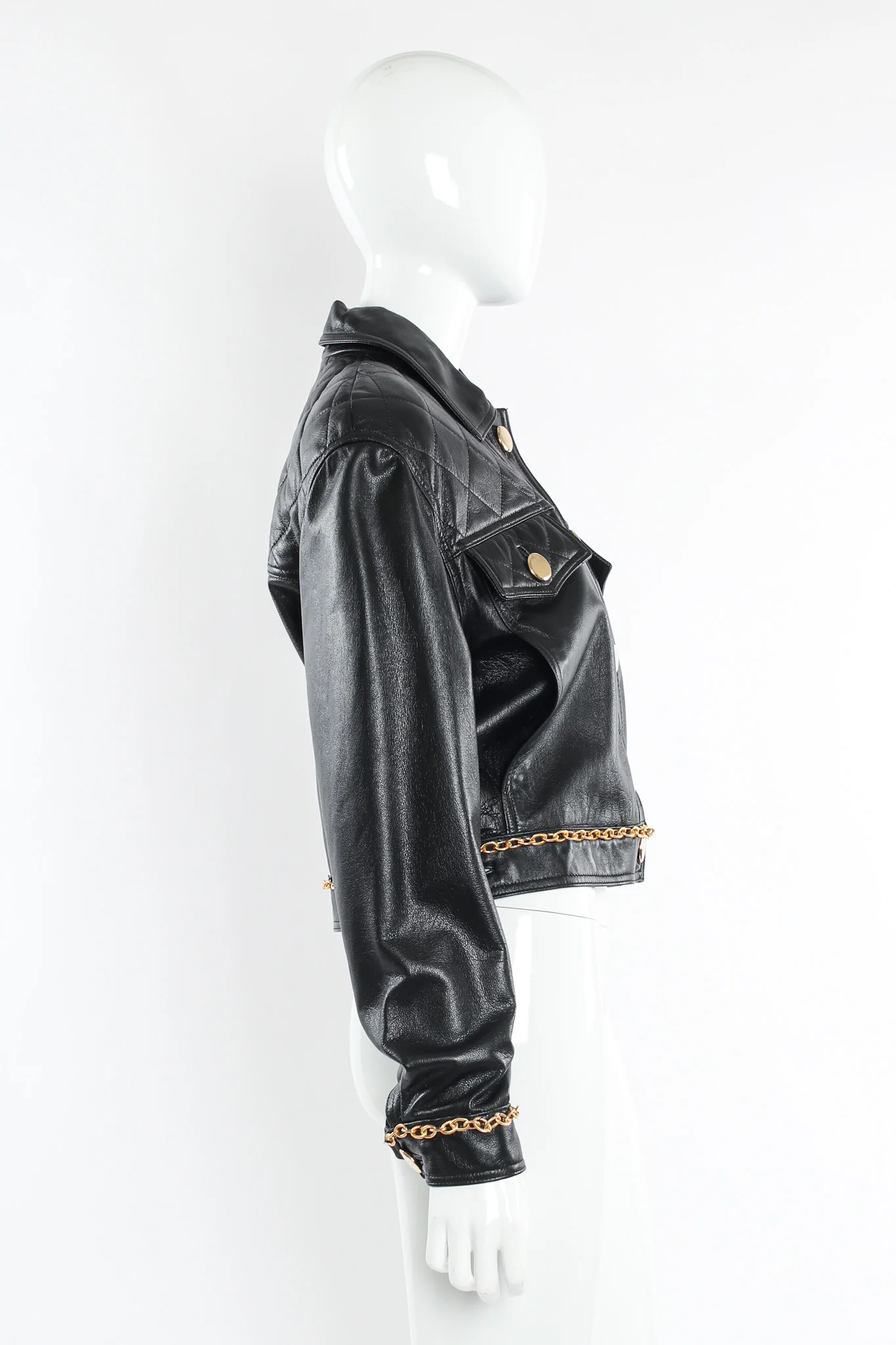 Chain Hardware Quilted Leather Jacket - Image 3