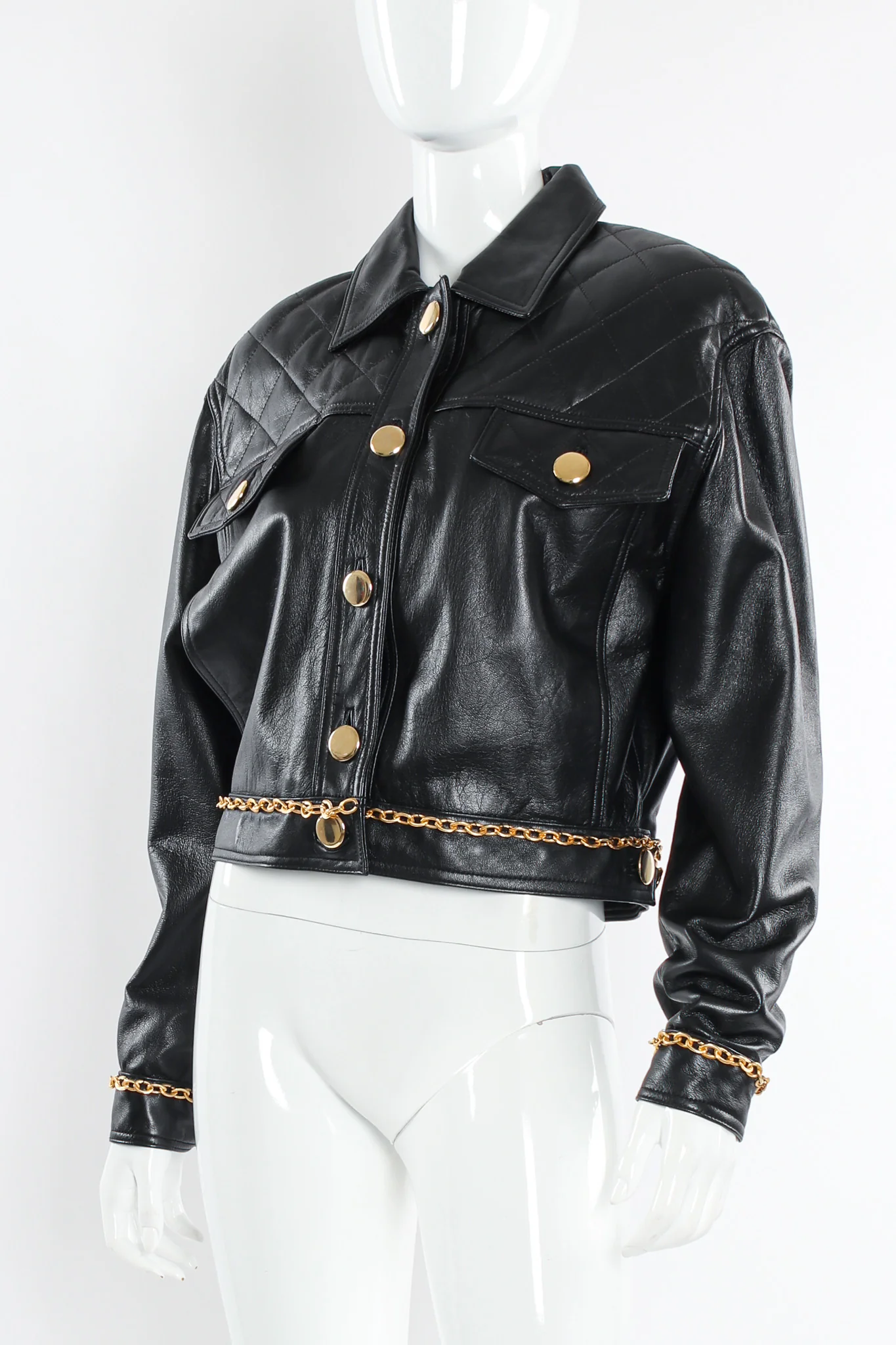 Chain Hardware Quilted Leather Jacket - Image 4