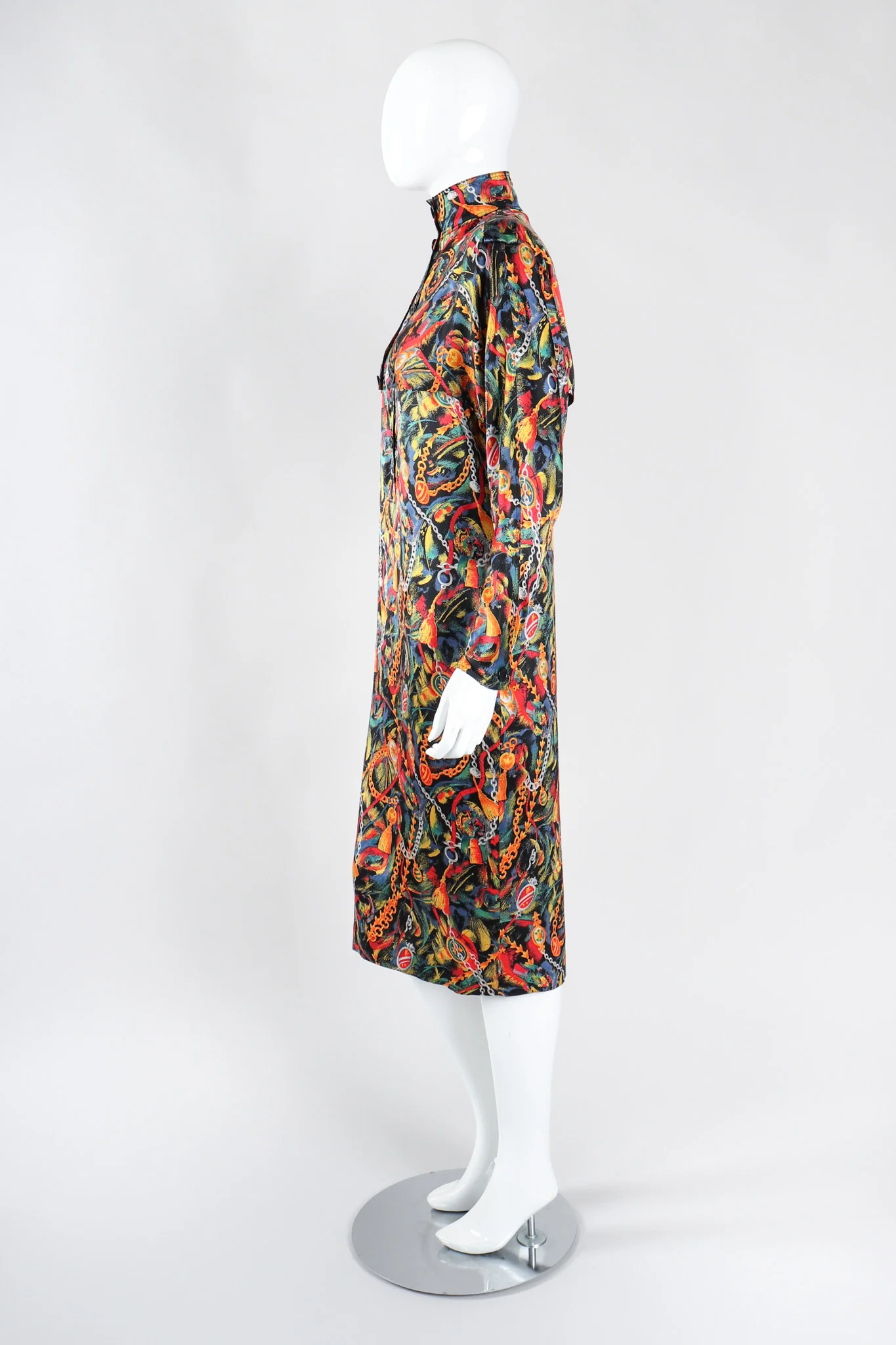 Chain Print Silk Trench Dress - Image 2