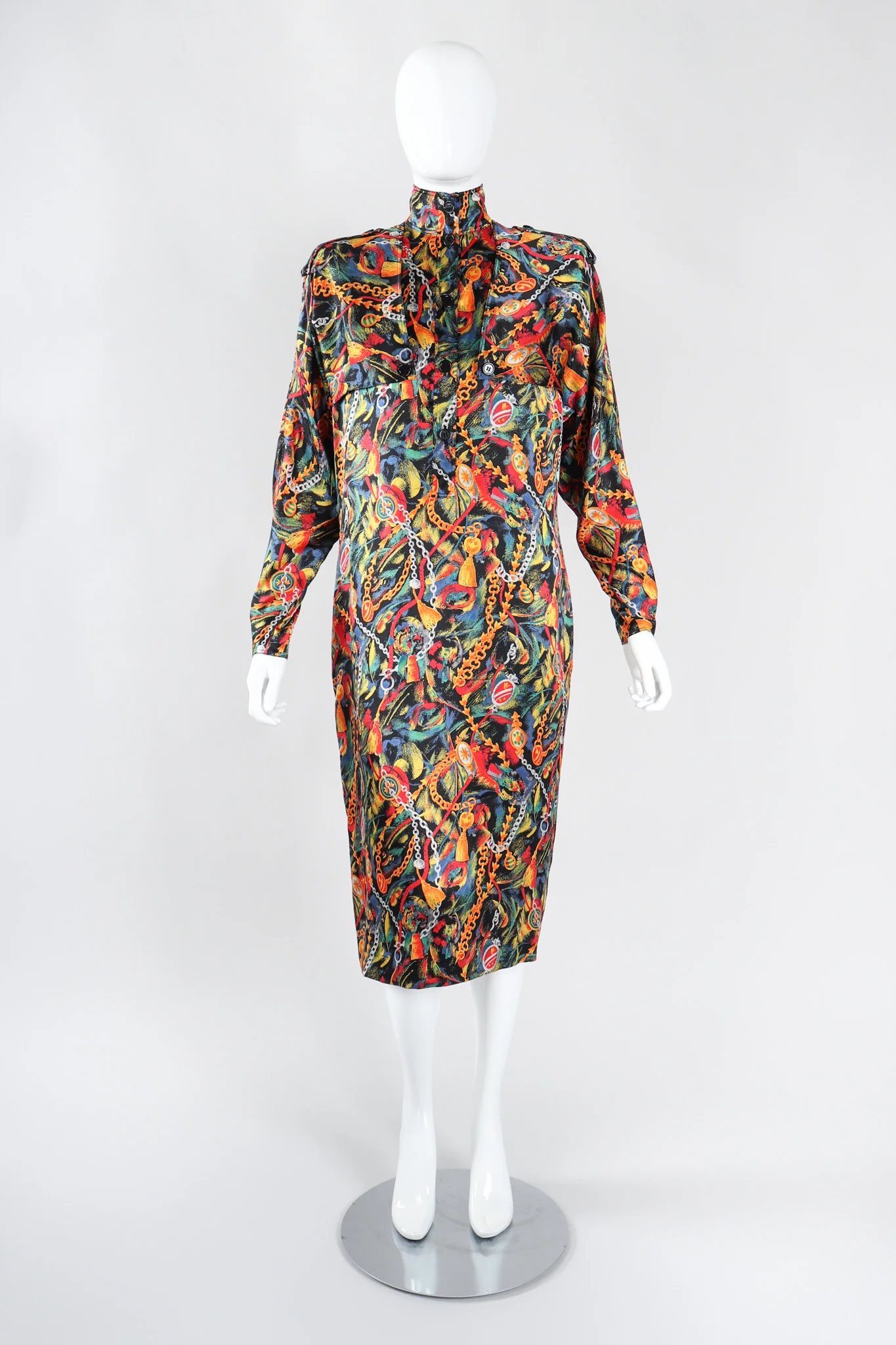 Chain Print Silk Trench Dress - Image 20