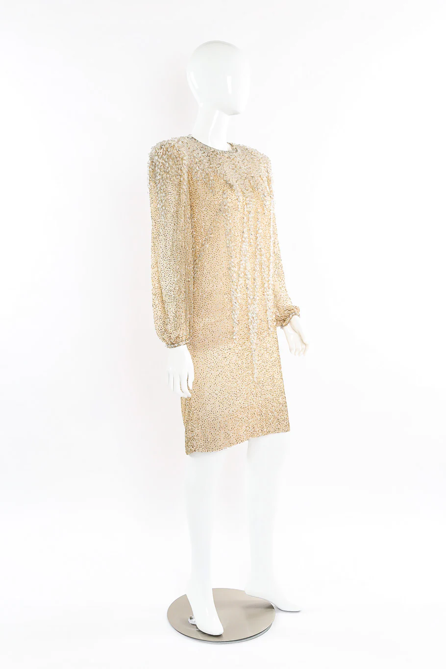 Champagne Drip Beaded Shift Dress - Image 3