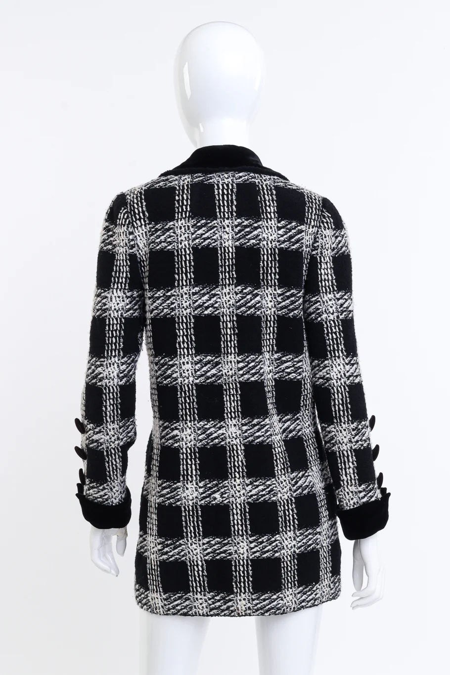 Check Bouclé & Velvet Trim Jacket - Image 3