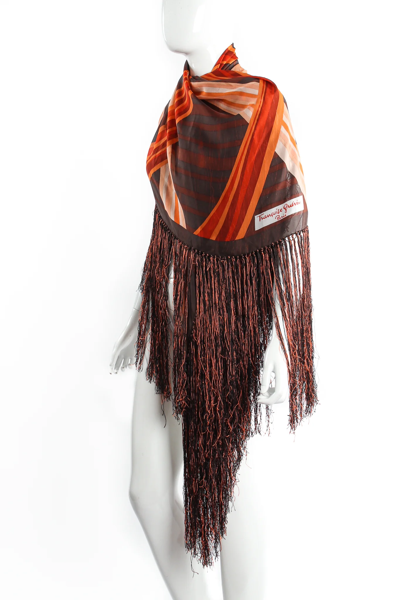 Woven Stripe Print Silk Fringe Shawl - Image 3