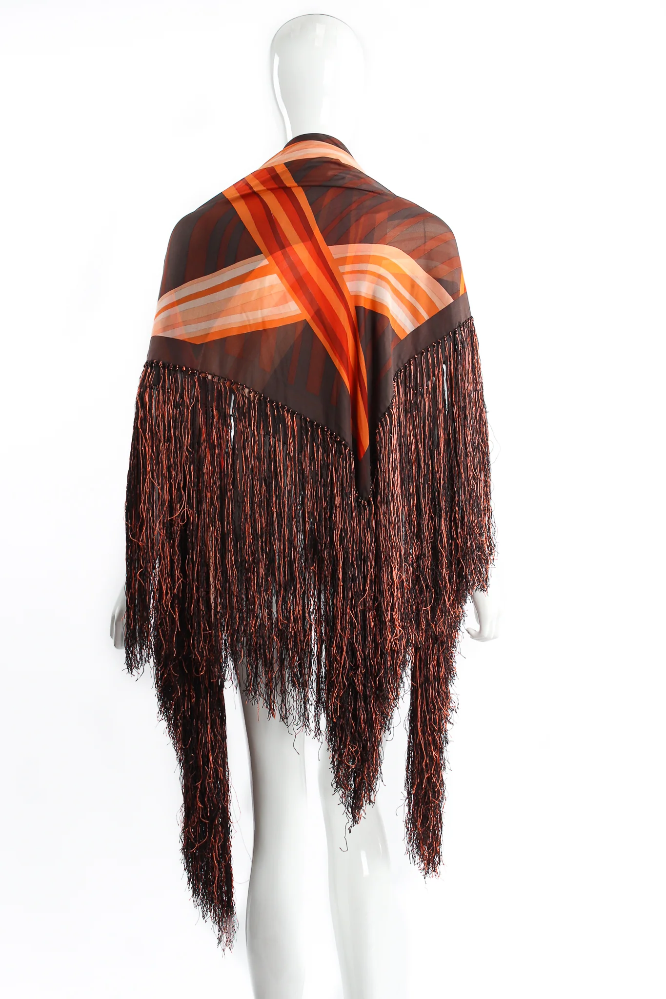 Woven Stripe Print Silk Fringe Shawl - Image 4