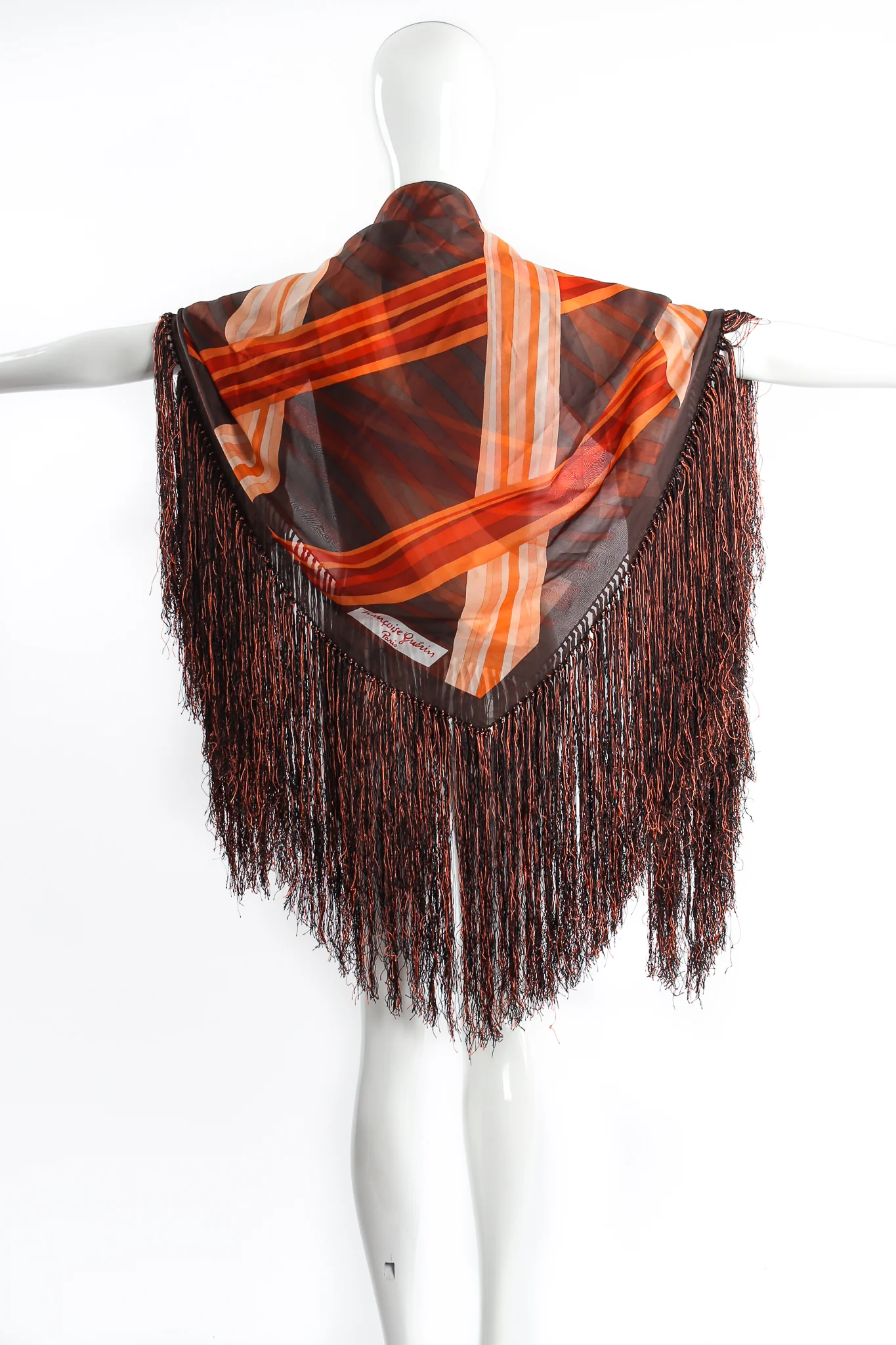 Woven Stripe Print Silk Fringe Shawl - Image 5
