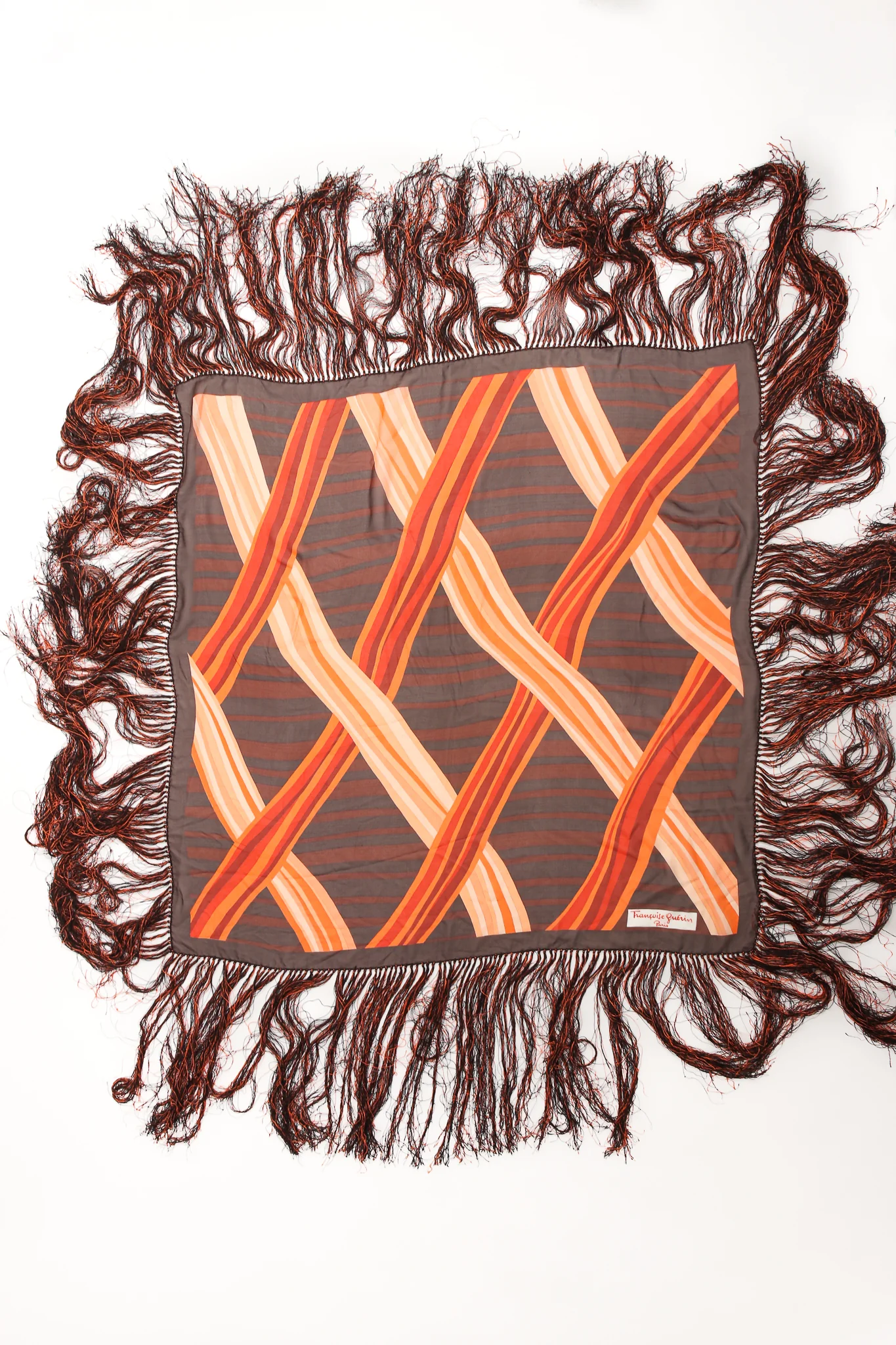 Woven Stripe Print Silk Fringe Shawl - Image 6