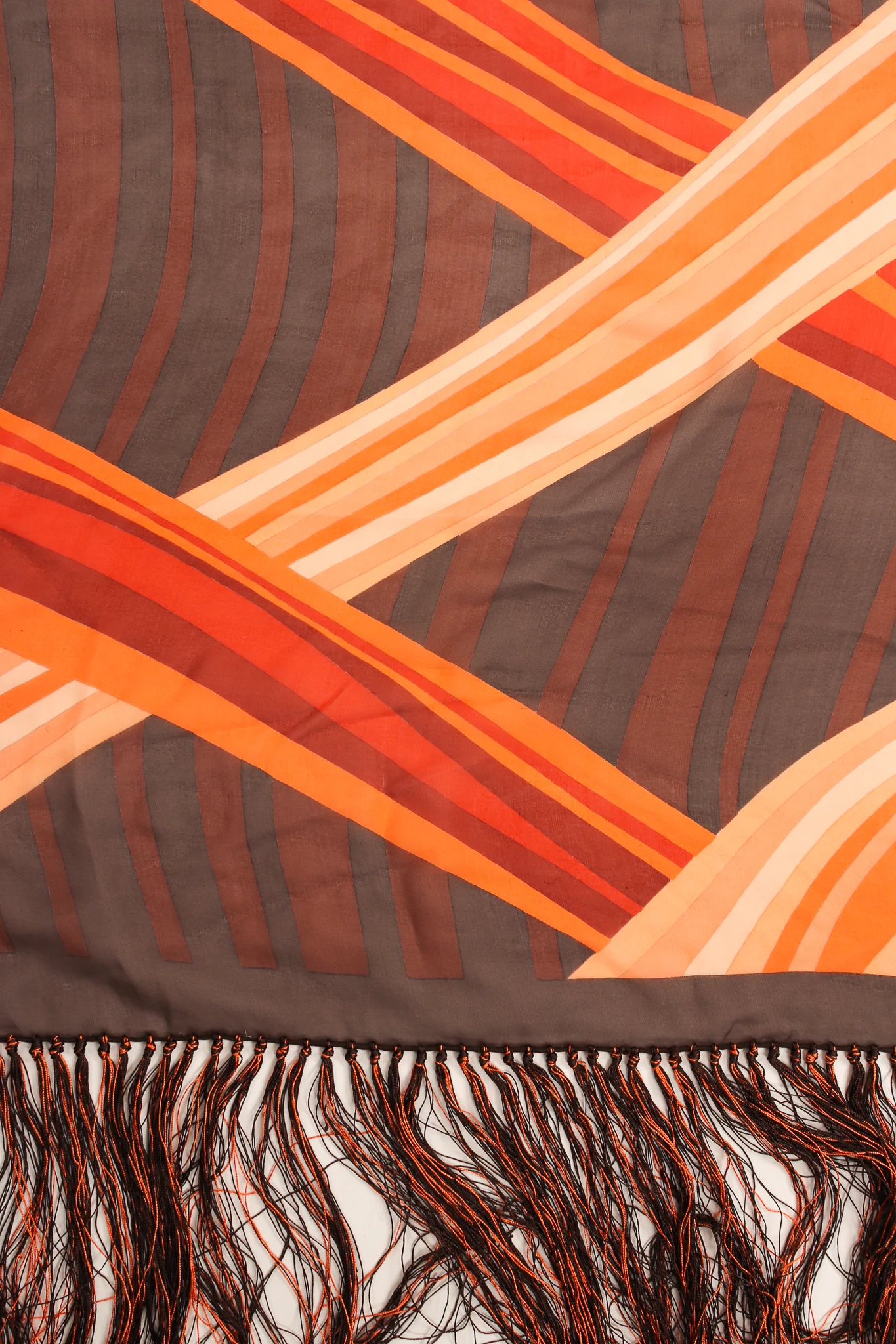 Woven Stripe Print Silk Fringe Shawl - Image 7