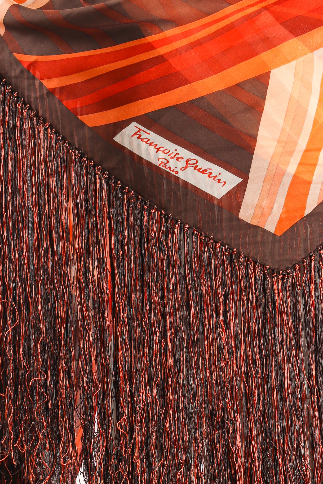 Woven Stripe Print Silk Fringe Shawl - Image 8