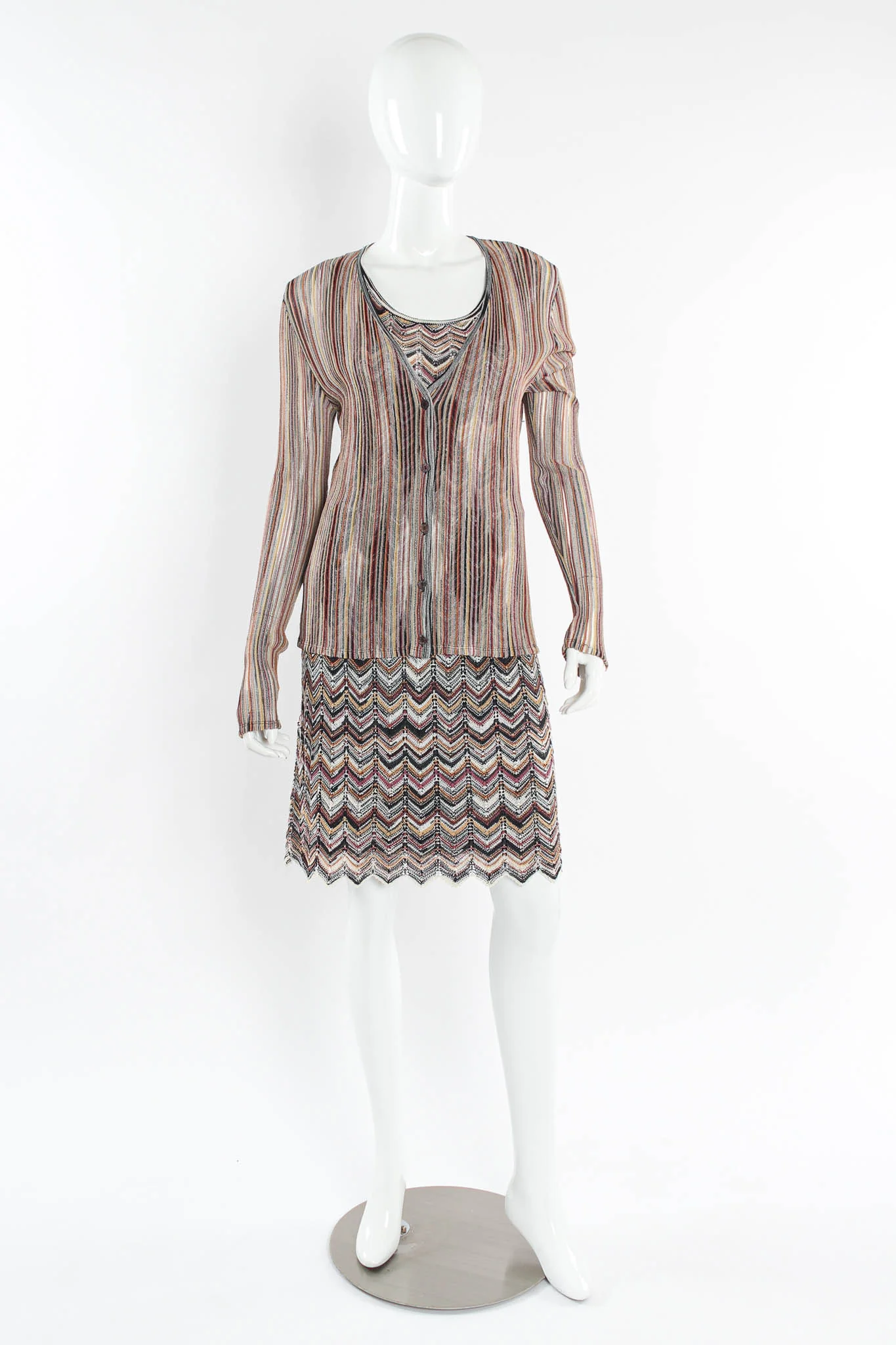 Chevron Stripe Cardigan, Top & Skirt Set - Image 2
