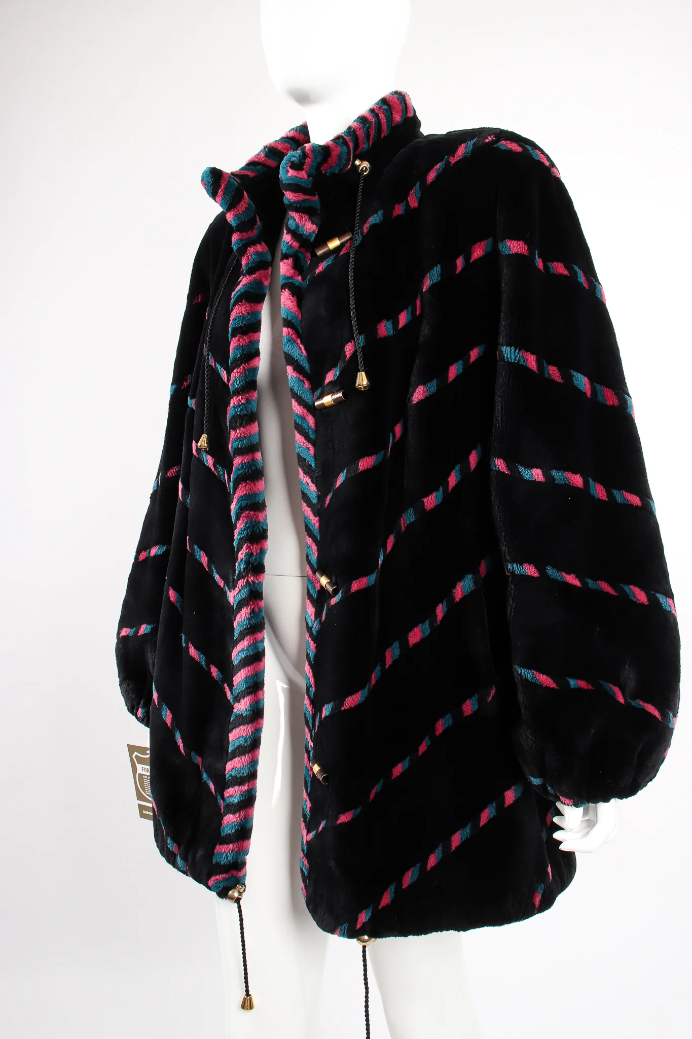 Chevron Stripe Fur Toggle Coat