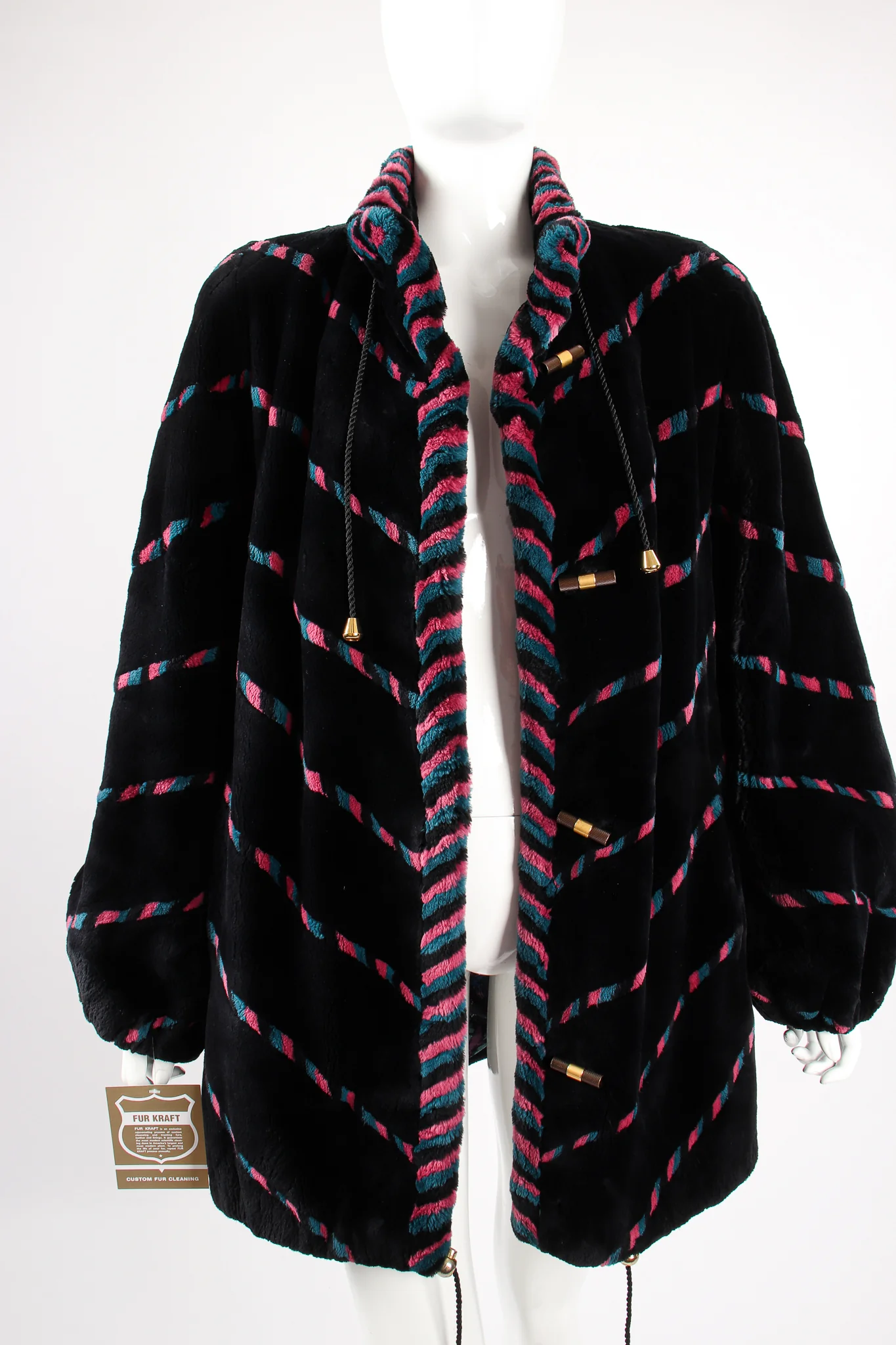 Chevron Stripe Fur Toggle Coat - Image 2