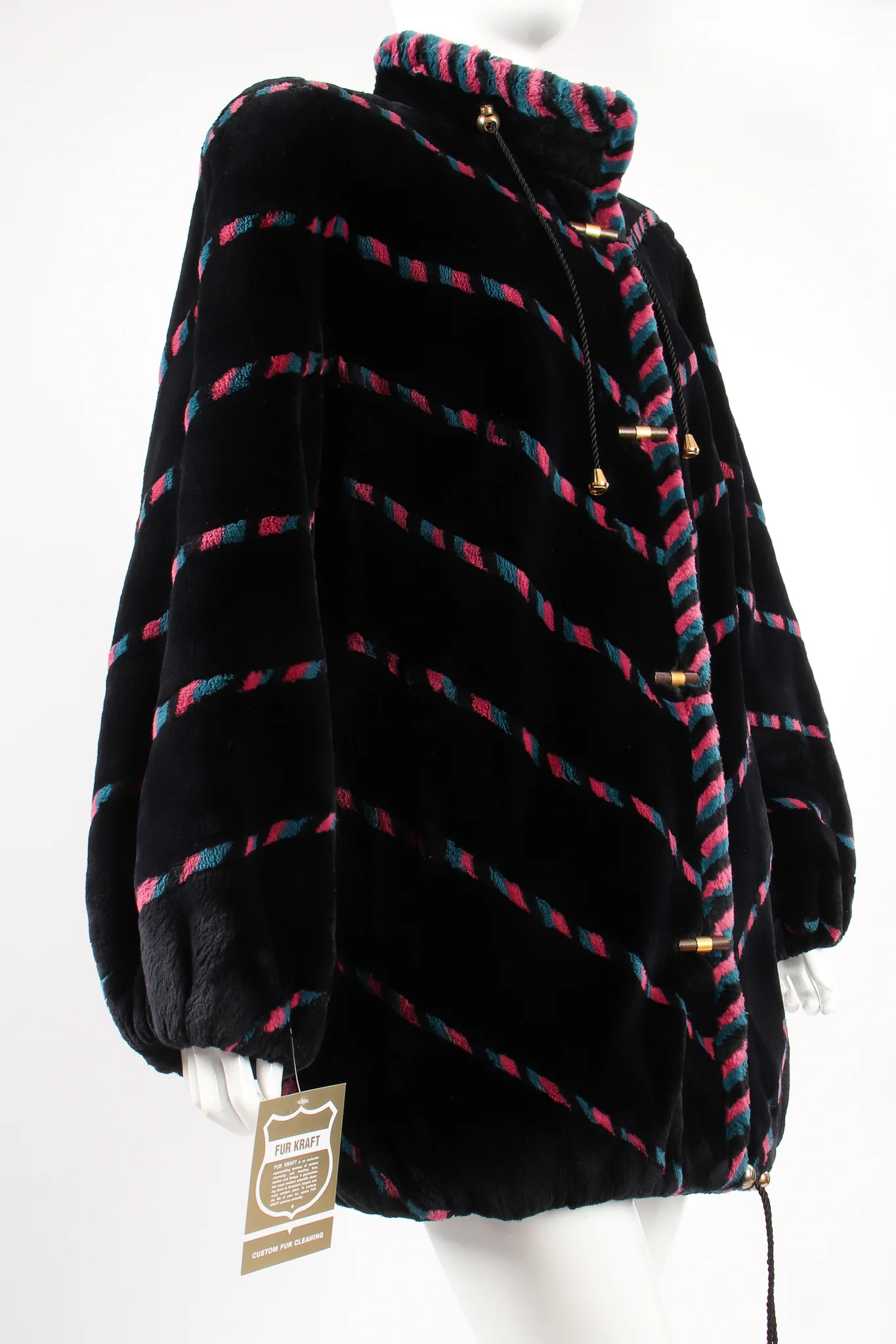 Chevron Stripe Fur Toggle Coat - Image 3
