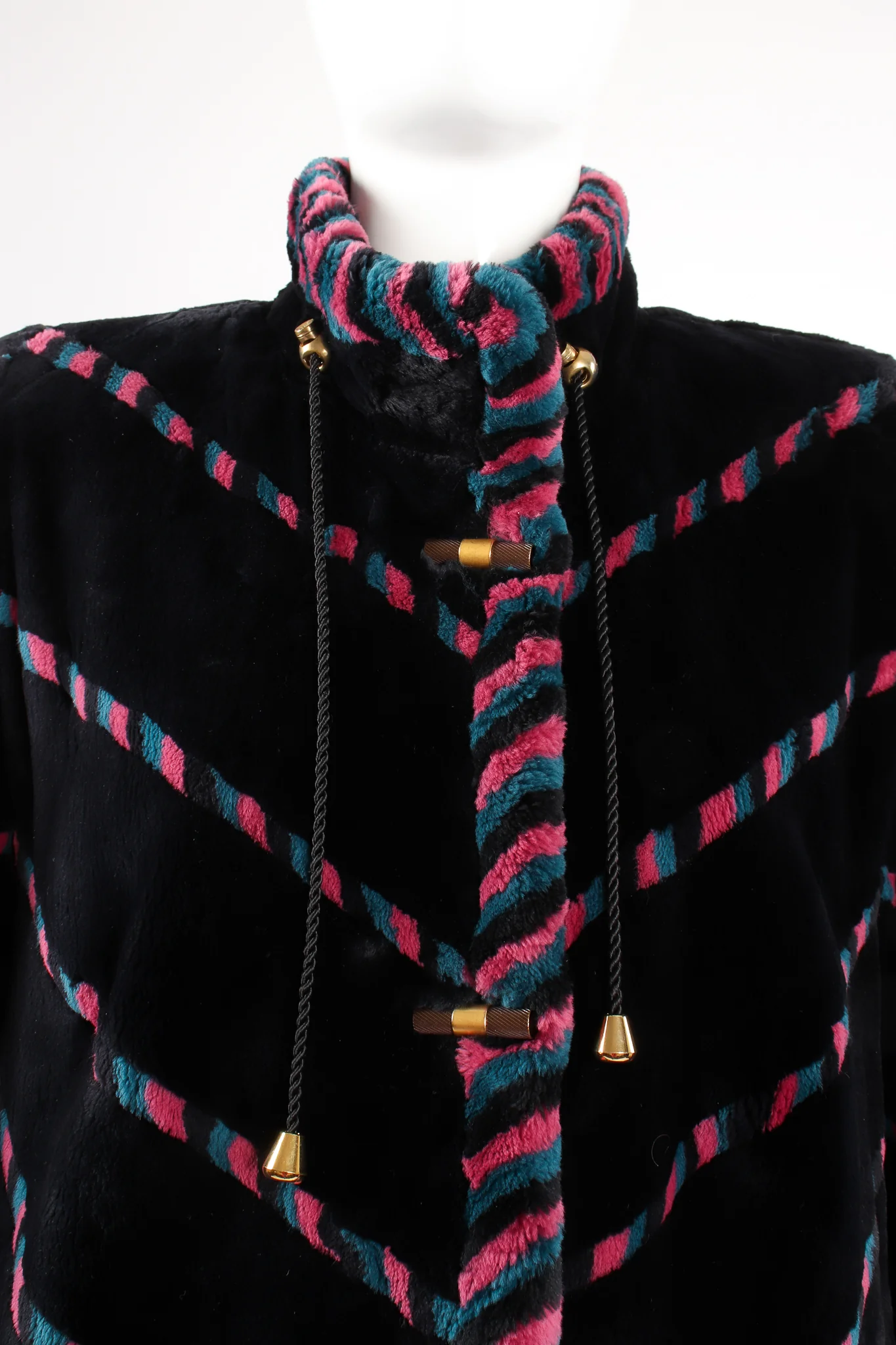 Chevron Stripe Fur Toggle Coat - Image 4