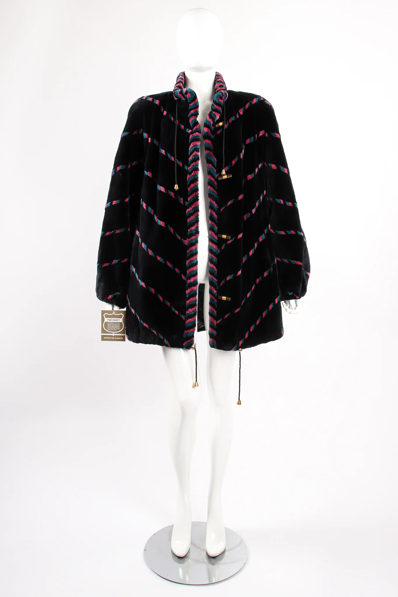 Chevron Stripe Fur Toggle Coat - Image 6