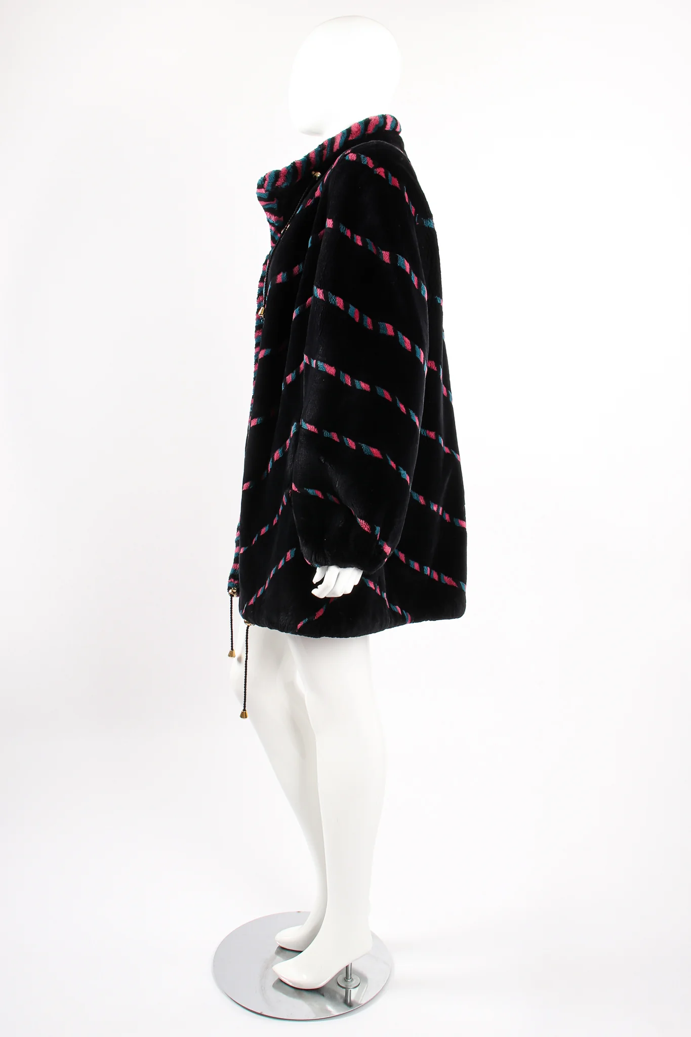 Chevron Stripe Fur Toggle Coat - Image 7