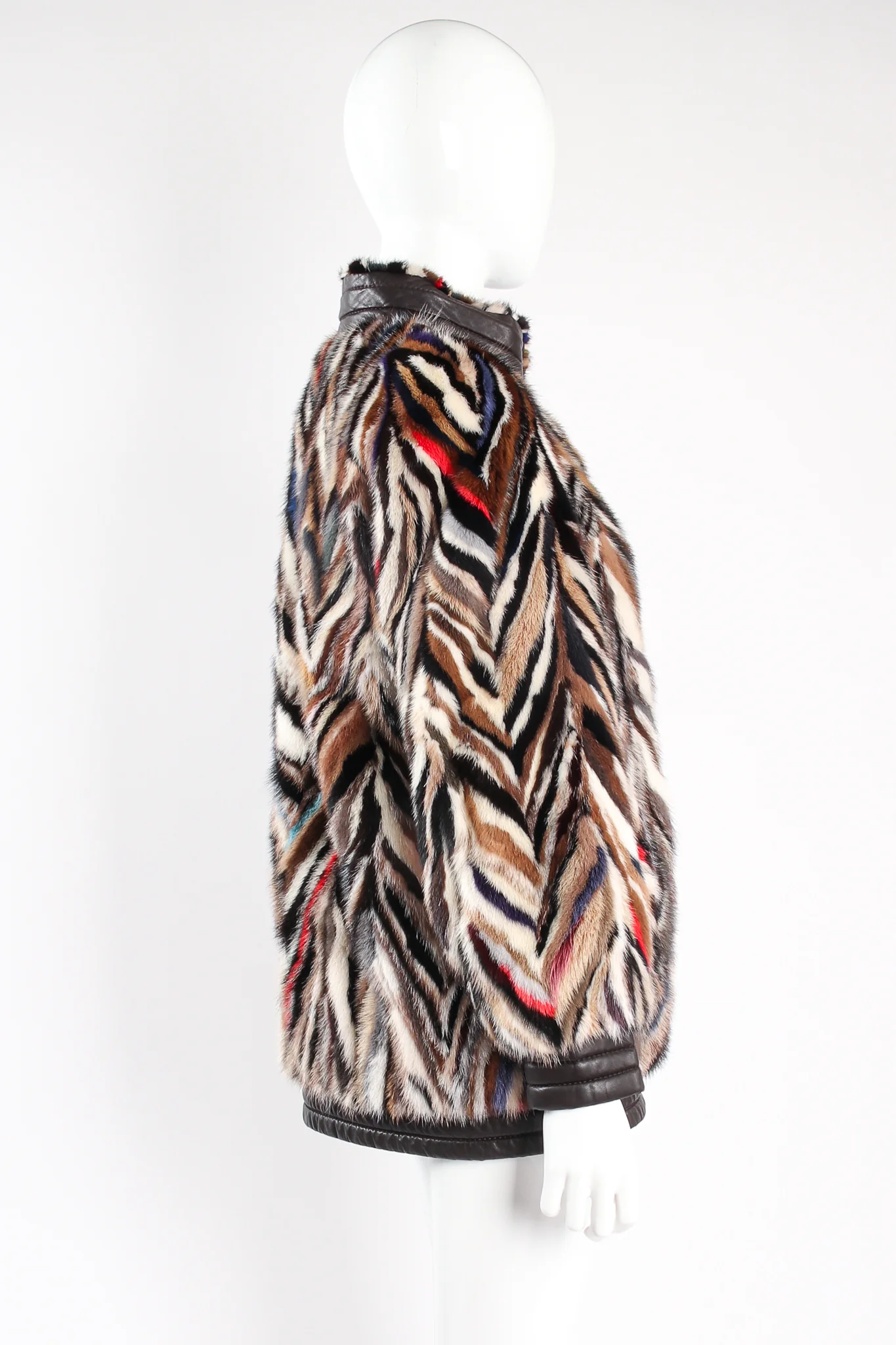 Chevron Tiger Stripe Fur Coat - Image 3