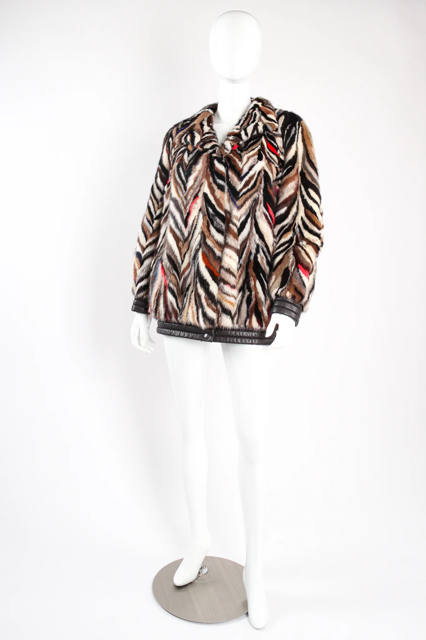 Chevron Tiger Stripe Fur Coat - Image 5