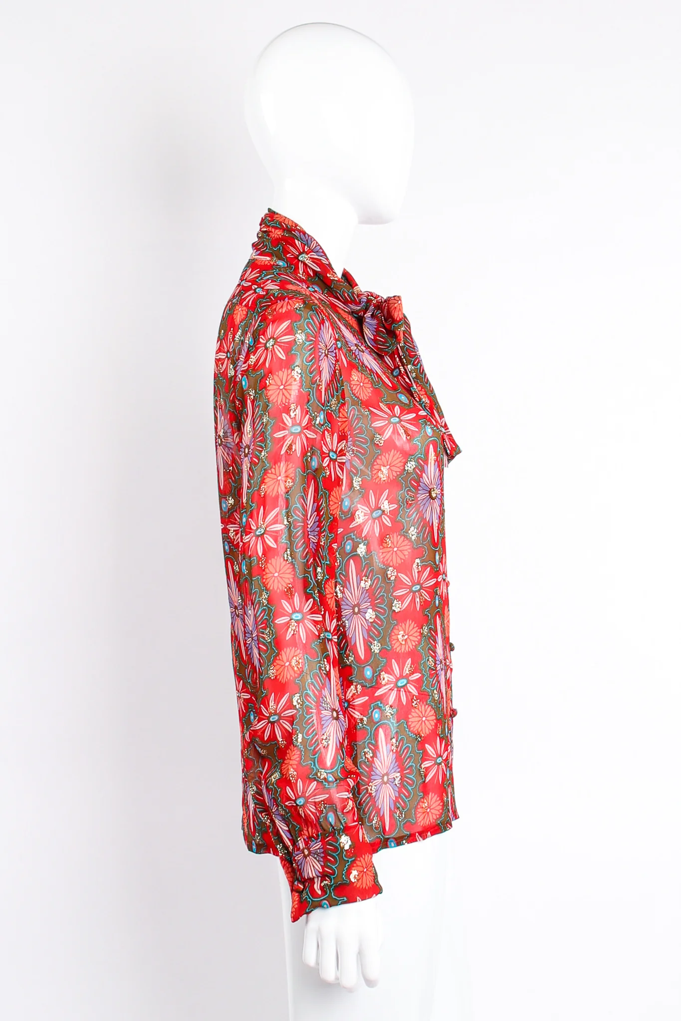 Chiffon Brocade Tie Neck Blouse - Image 10