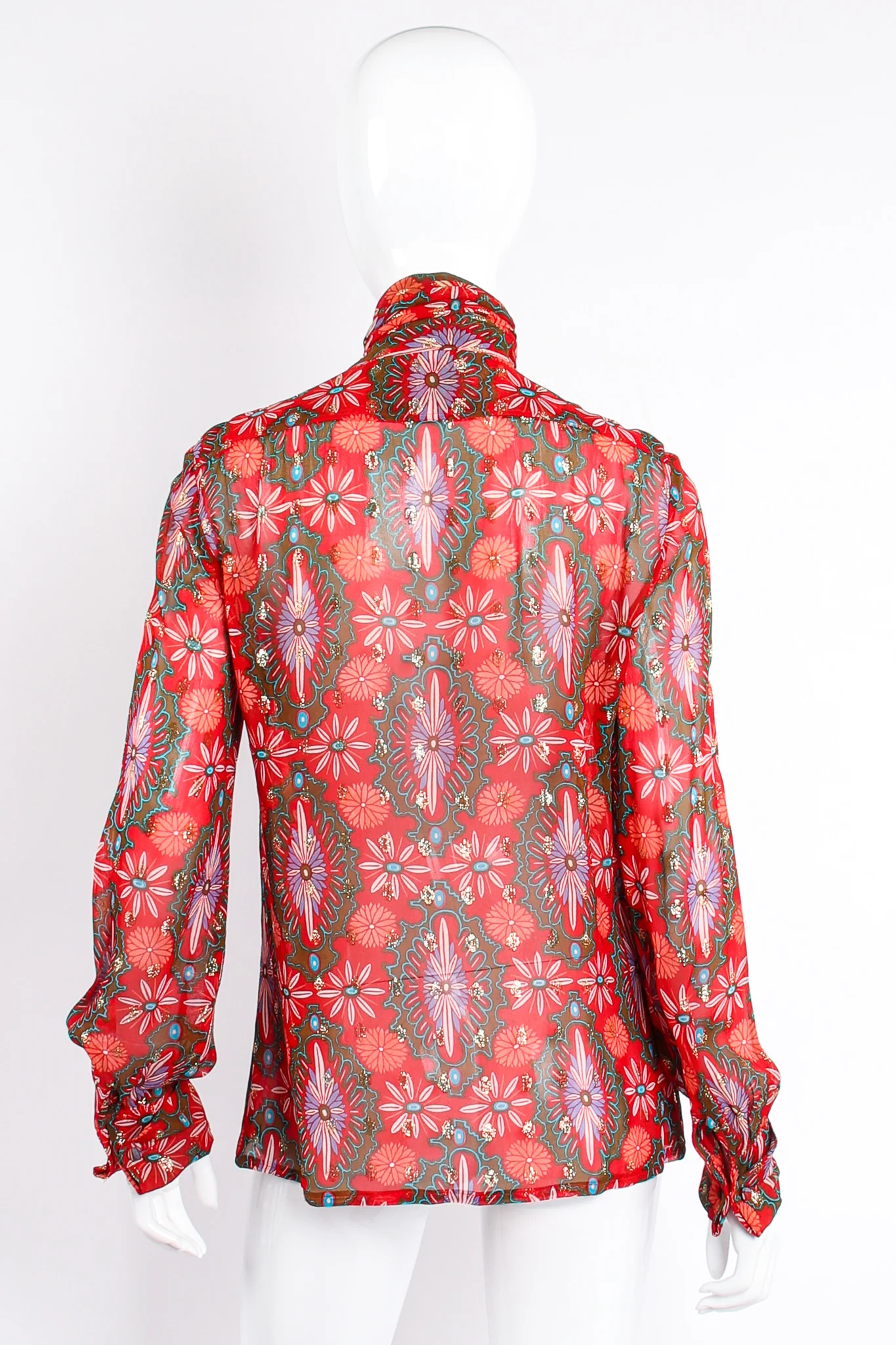 Chiffon Brocade Tie Neck Blouse - Image 11