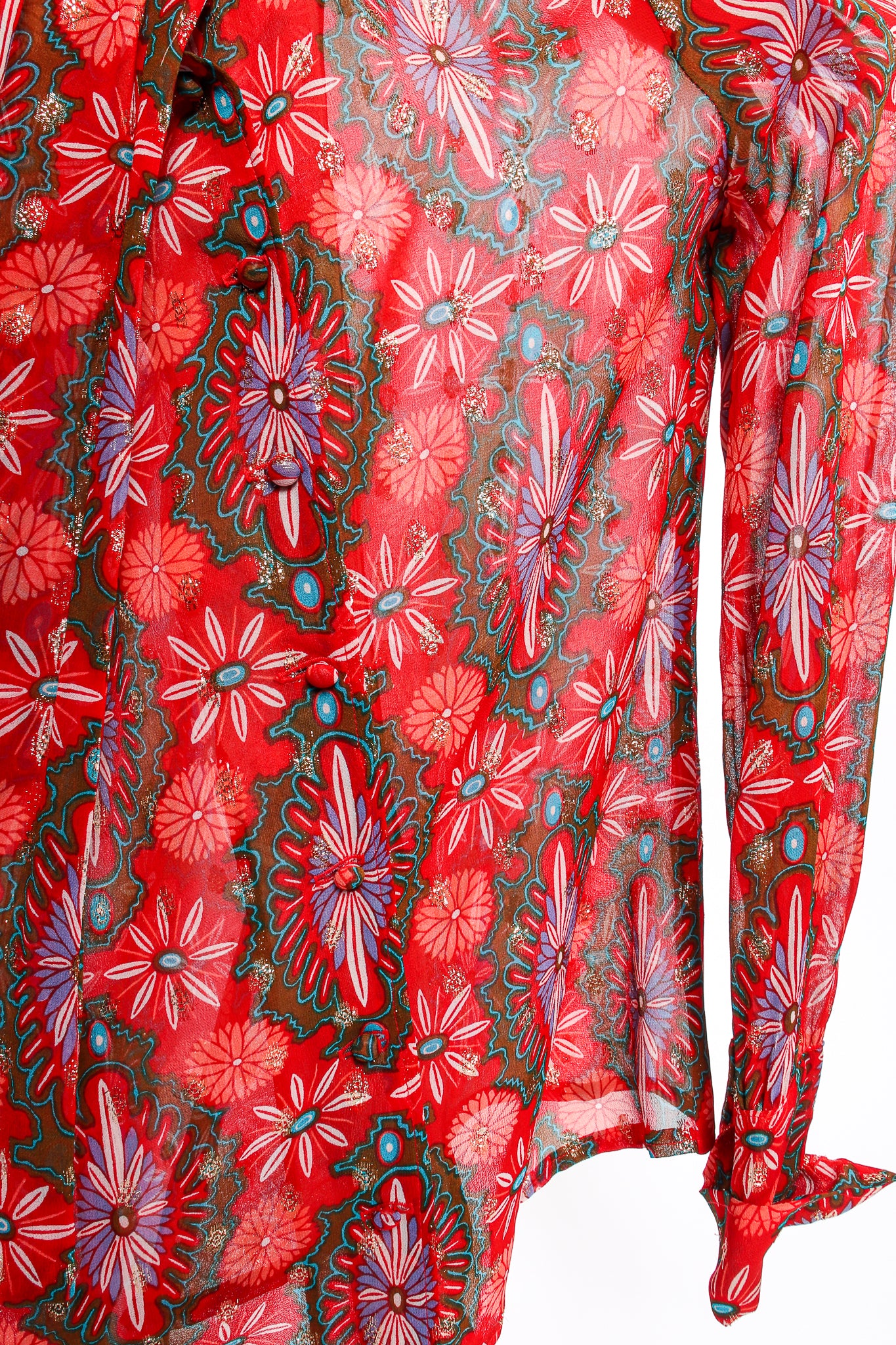 Chiffon Brocade Tie Neck Blouse - Image 20