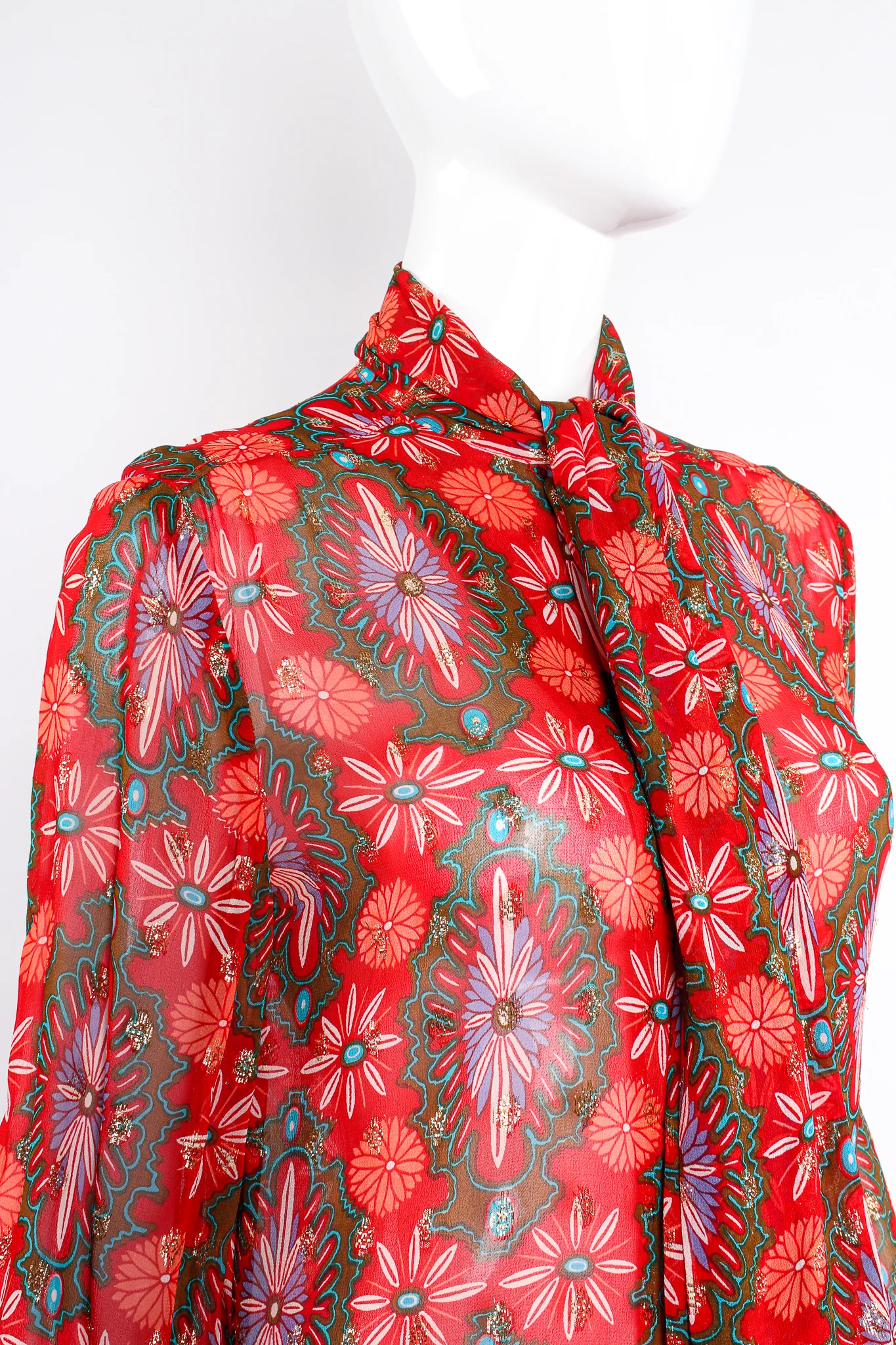 Chiffon Brocade Tie Neck Blouse - Image 3