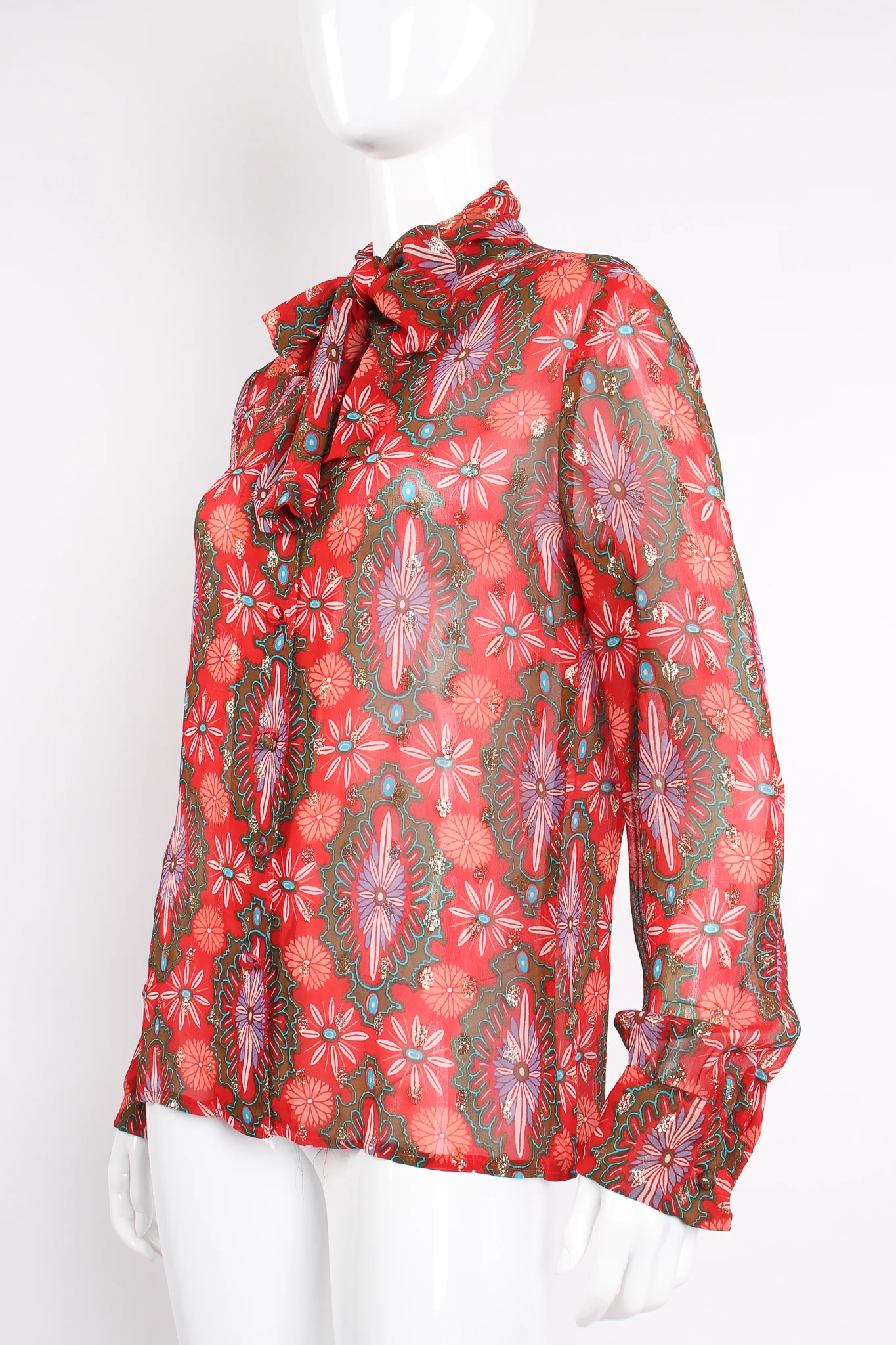 Chiffon Brocade Tie Neck Blouse - Image 4