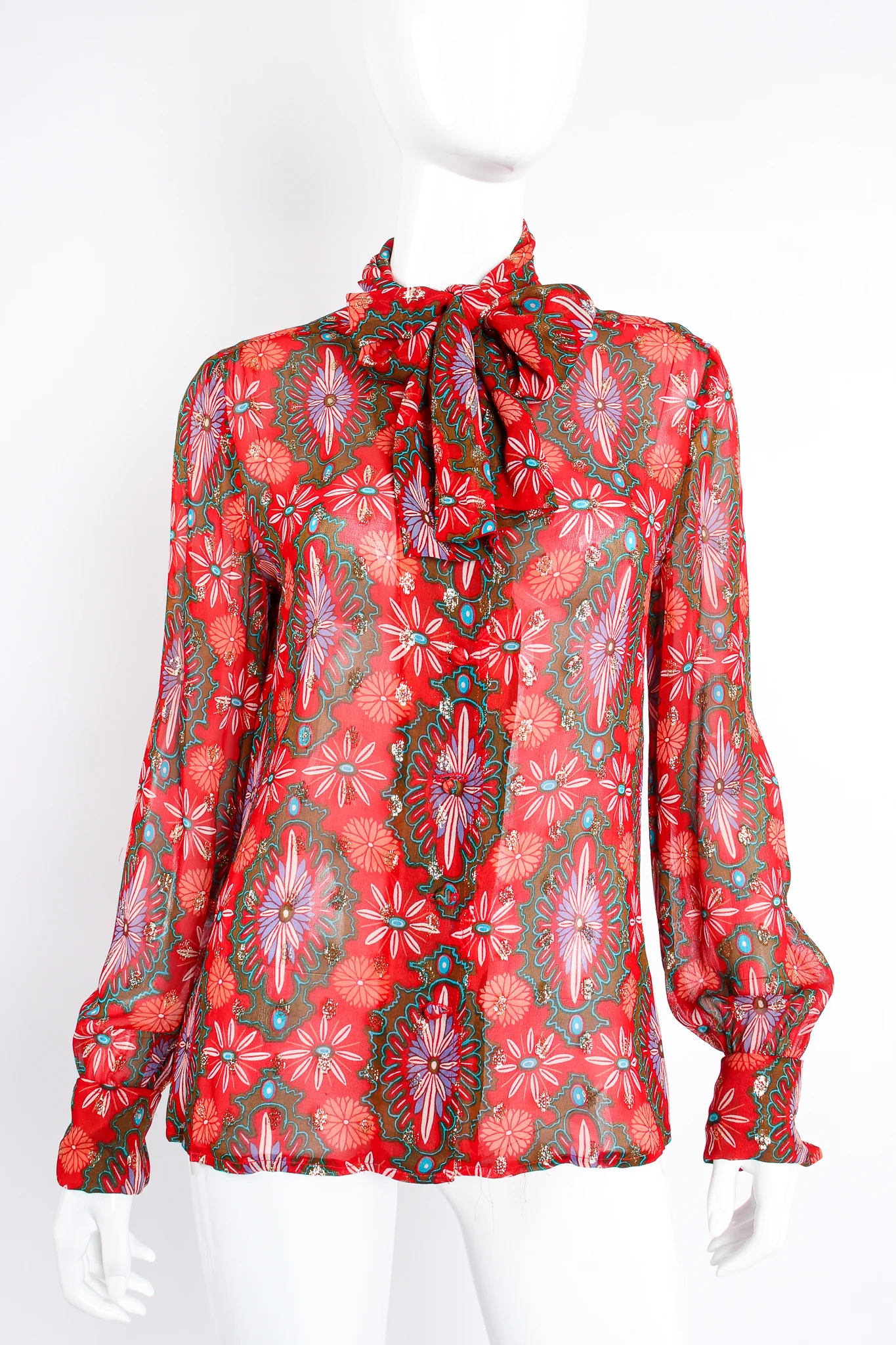 Chiffon Brocade Tie Neck Blouse - Image 5