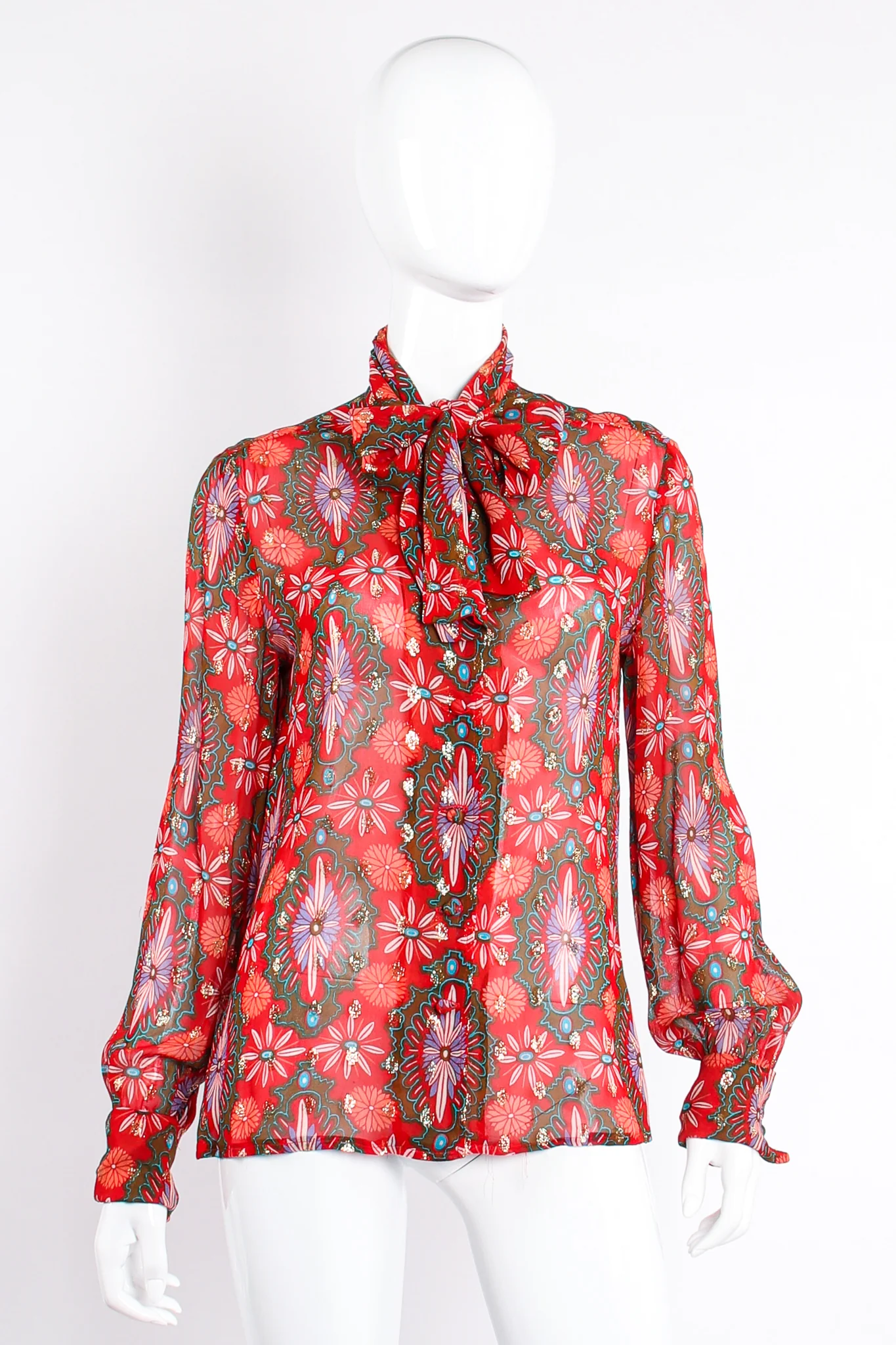 Chiffon Brocade Tie Neck Blouse - Image 6